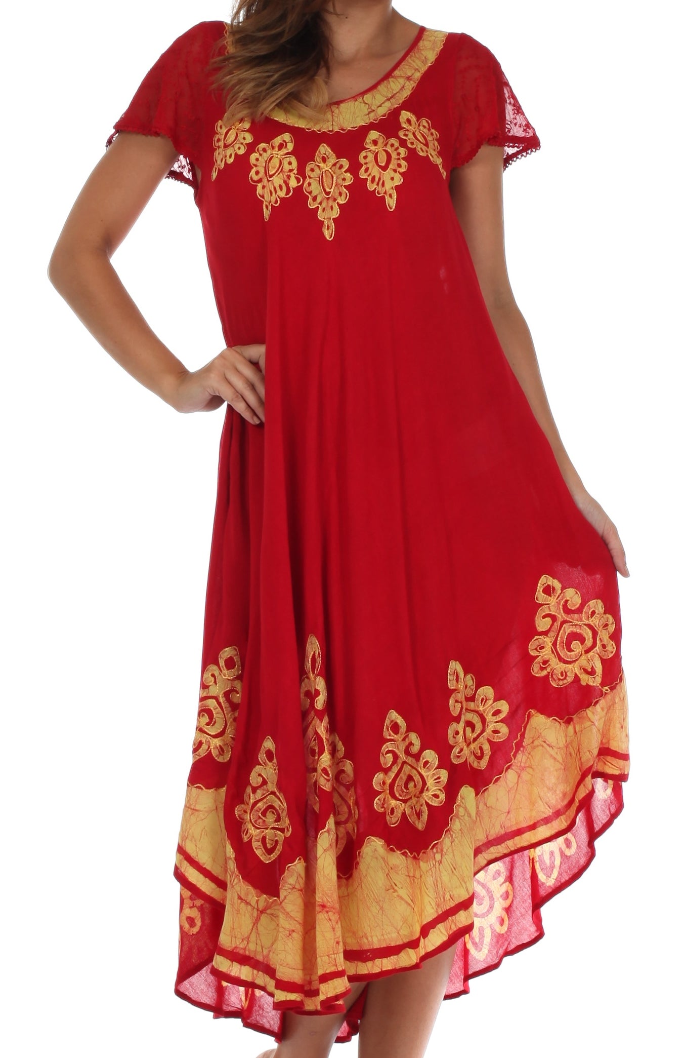 Sakkas Batik Hindi Cap Sleeve Caftan Dress / Cover Up - Concordia Style Boutique