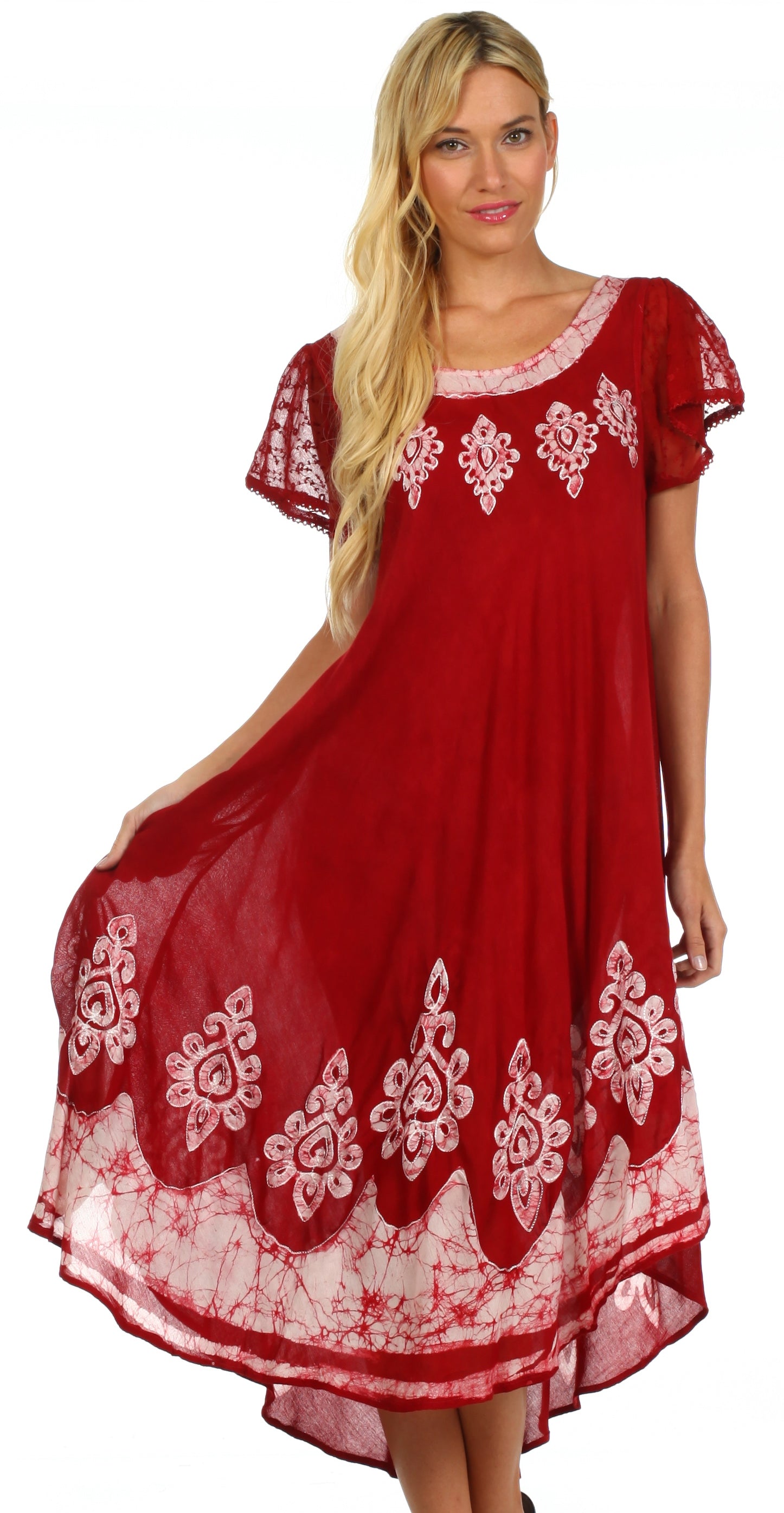 Sakkas Batik Hindi Cap Sleeve Caftan Dress / Cover Up - Concordia Style Boutique