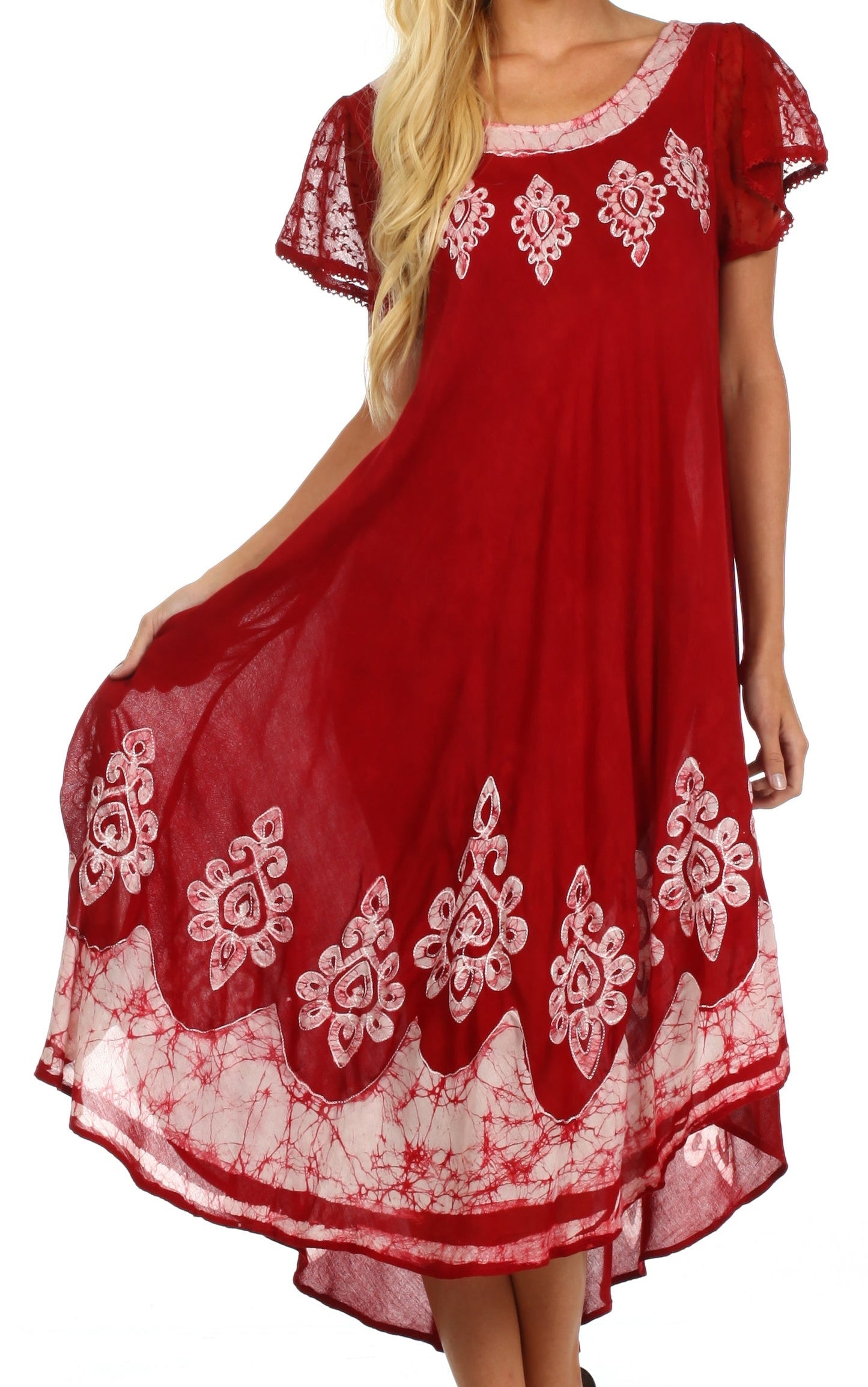 Sakkas Batik Hindi Cap Sleeve Caftan Dress / Cover Up - Concordia Style Boutique