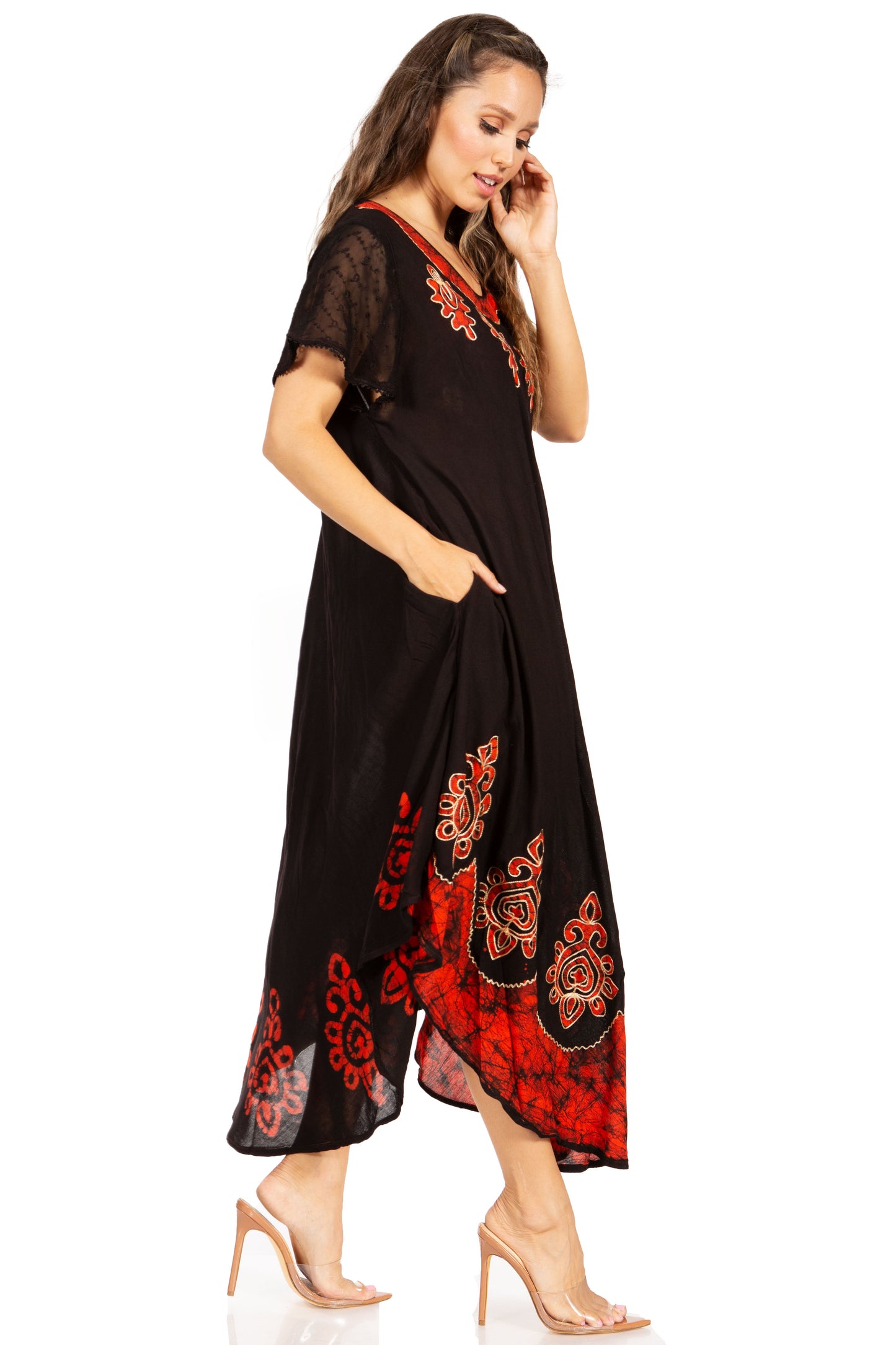 Sakkas Batik Hindi Cap Sleeve Caftan Dress / Cover Up - Concordia Style Boutique