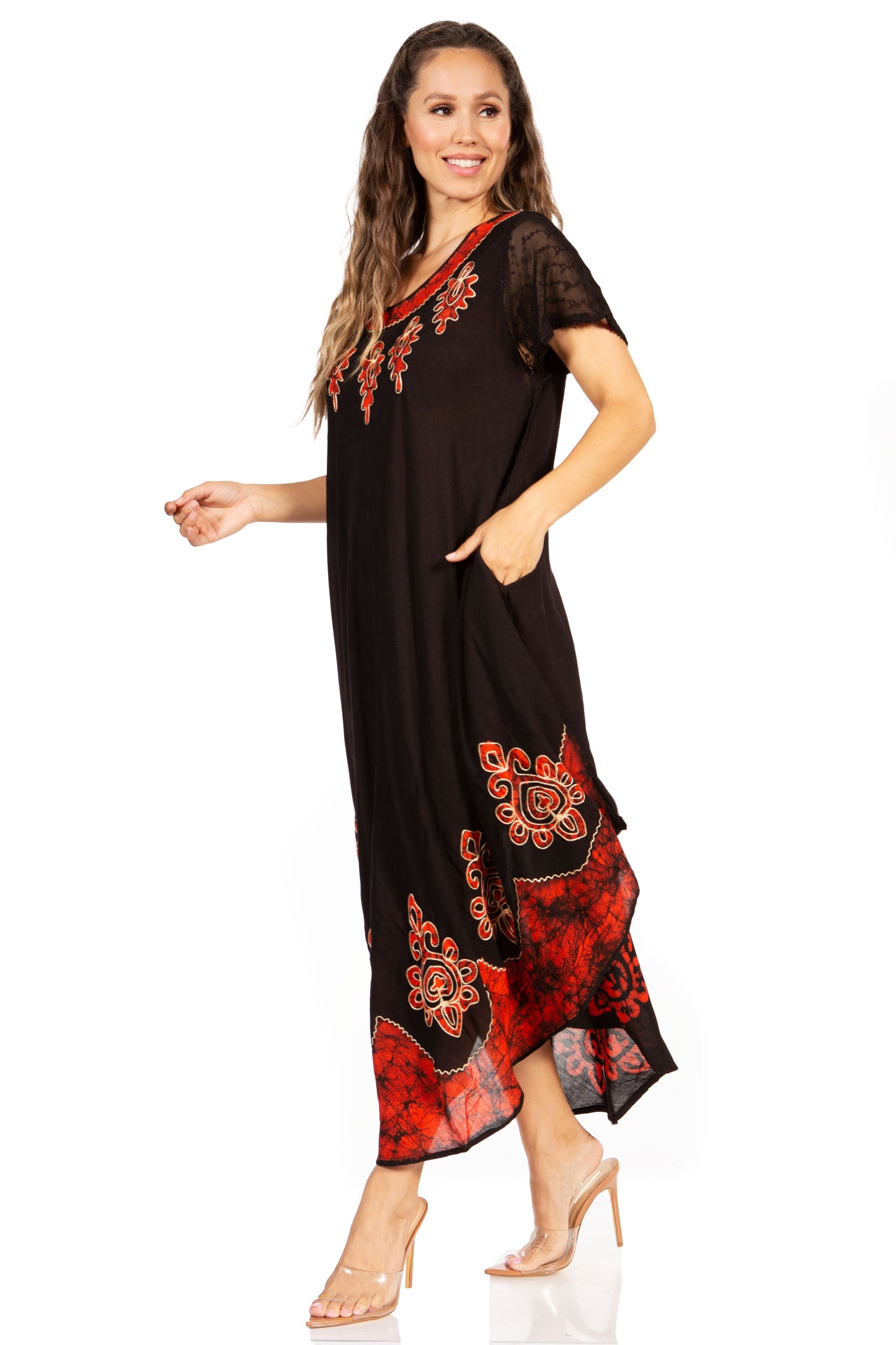 Sakkas Batik Hindi Cap Sleeve Caftan Dress / Cover Up - Concordia Style Boutique