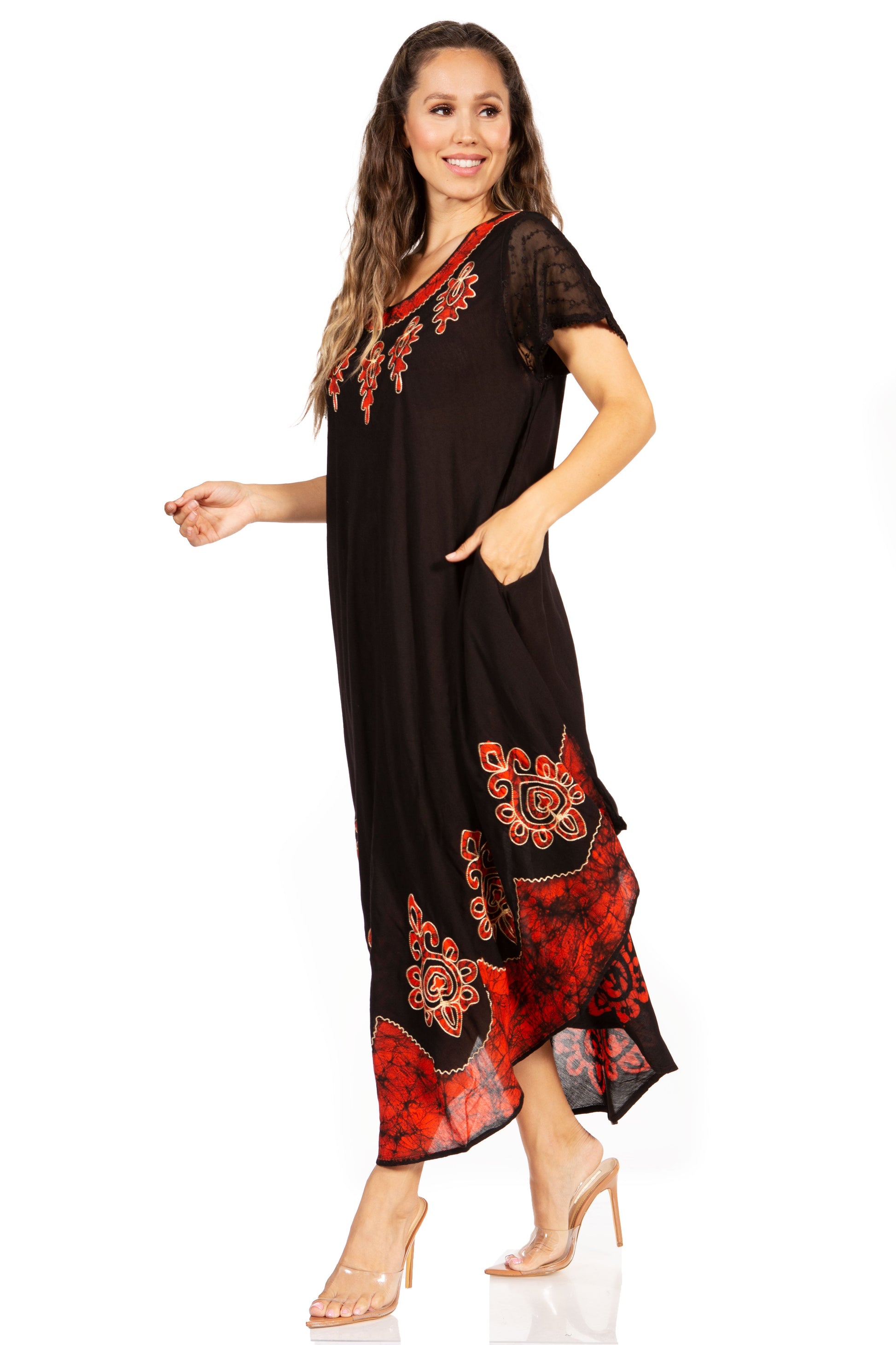Sakkas Batik Hindi Cap Sleeve Caftan Dress / Cover Up - Concordia Style Boutique
