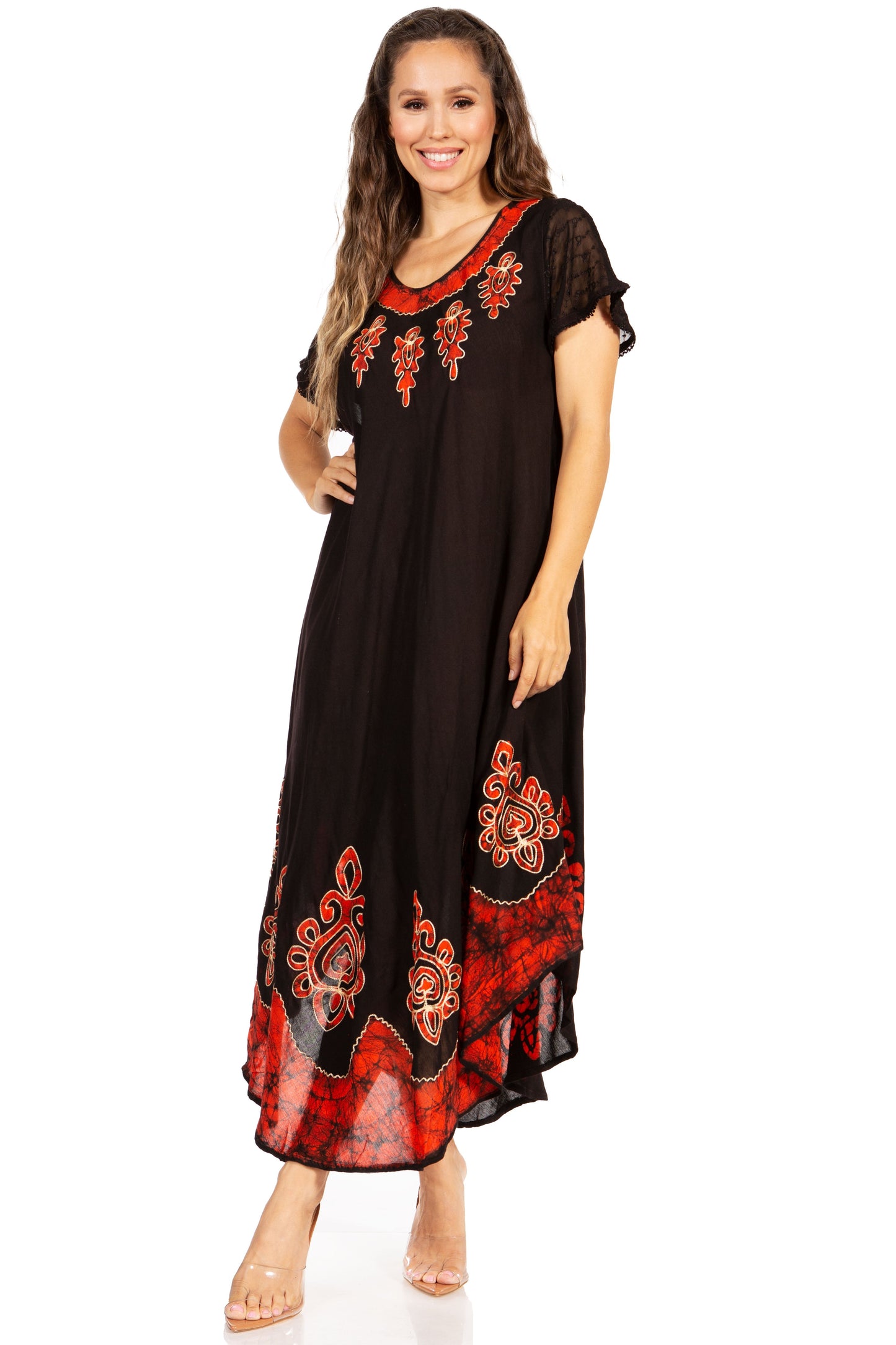 Sakkas Batik Hindi Cap Sleeve Caftan Dress / Cover Up - Concordia Style Boutique