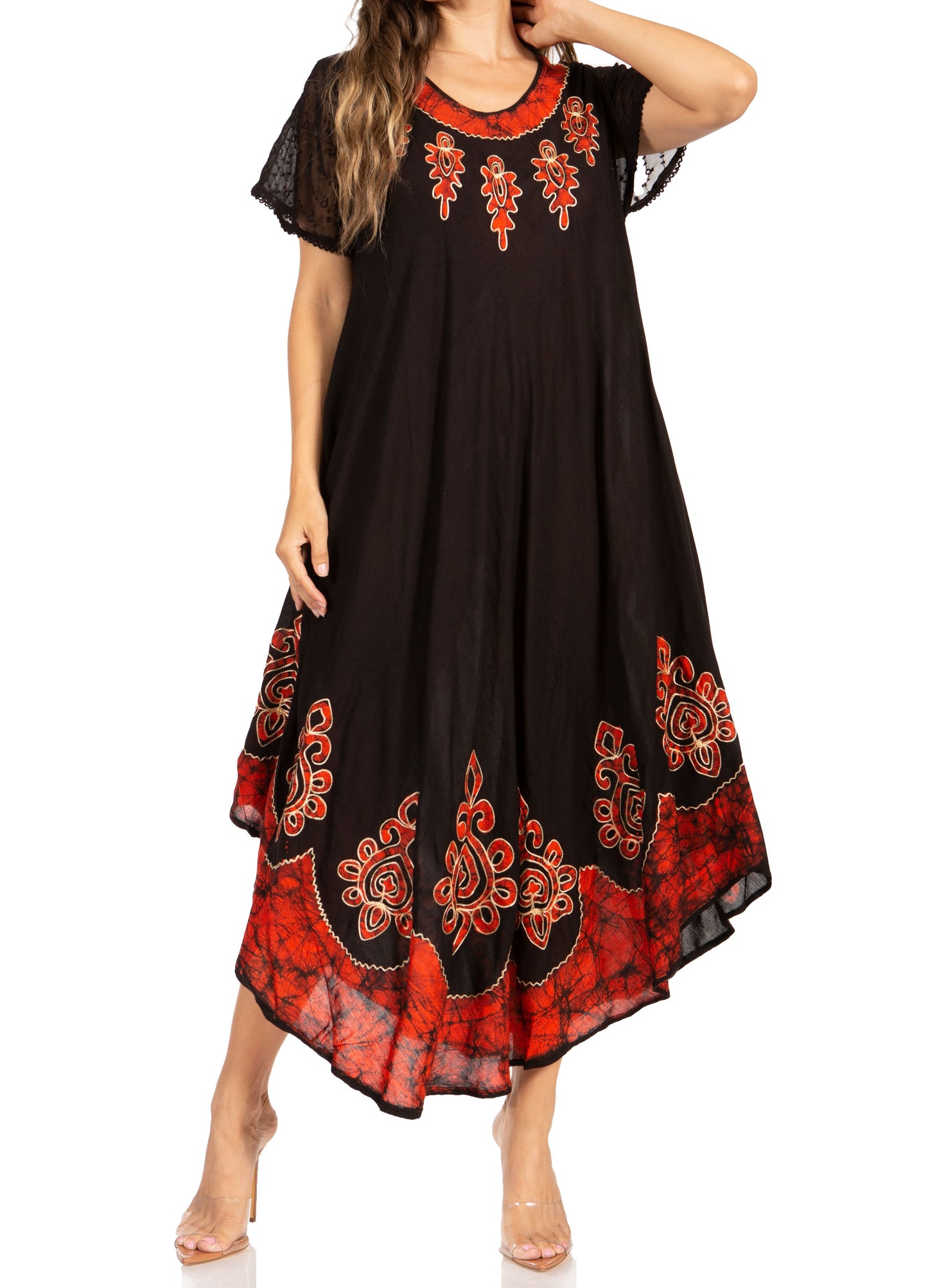 Sakkas Batik Hindi Cap Sleeve Caftan Dress / Cover Up - Concordia Style Boutique