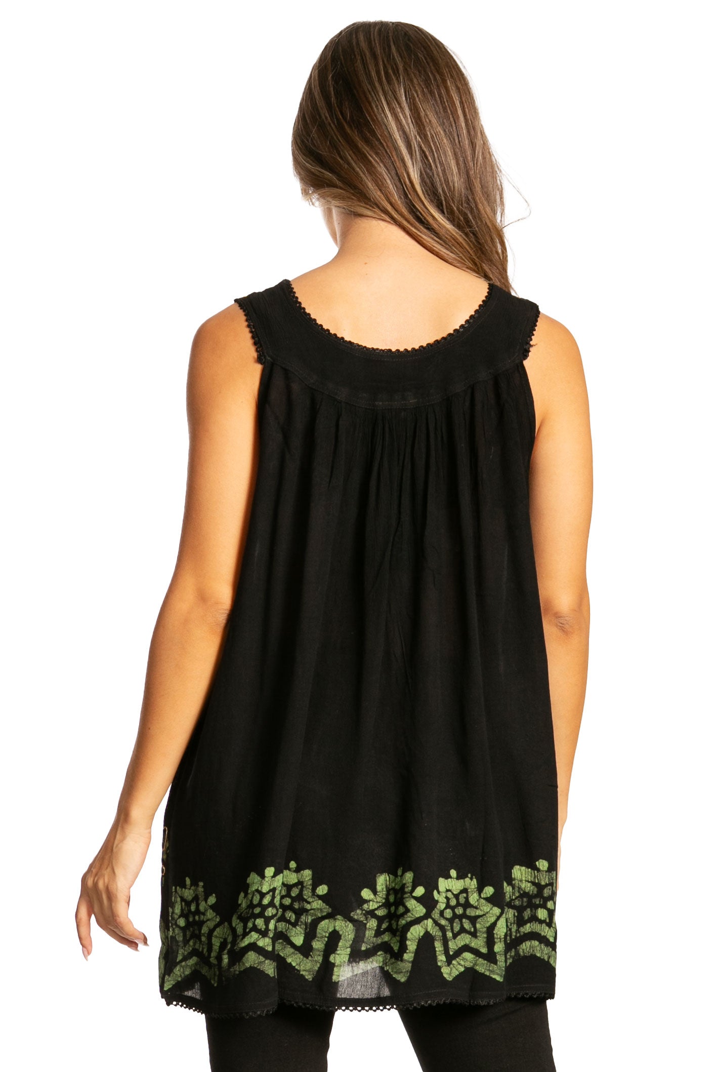 Sakkas Batik Embroidered V-Neck Sleeveless Blouse - Concordia Style Boutique