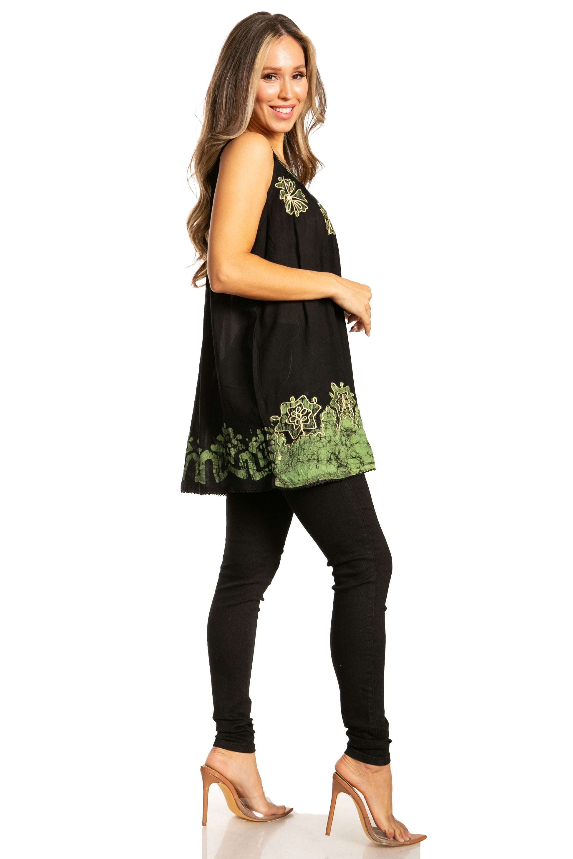 Sakkas Batik Embroidered V-Neck Sleeveless Blouse - Concordia Style Boutique