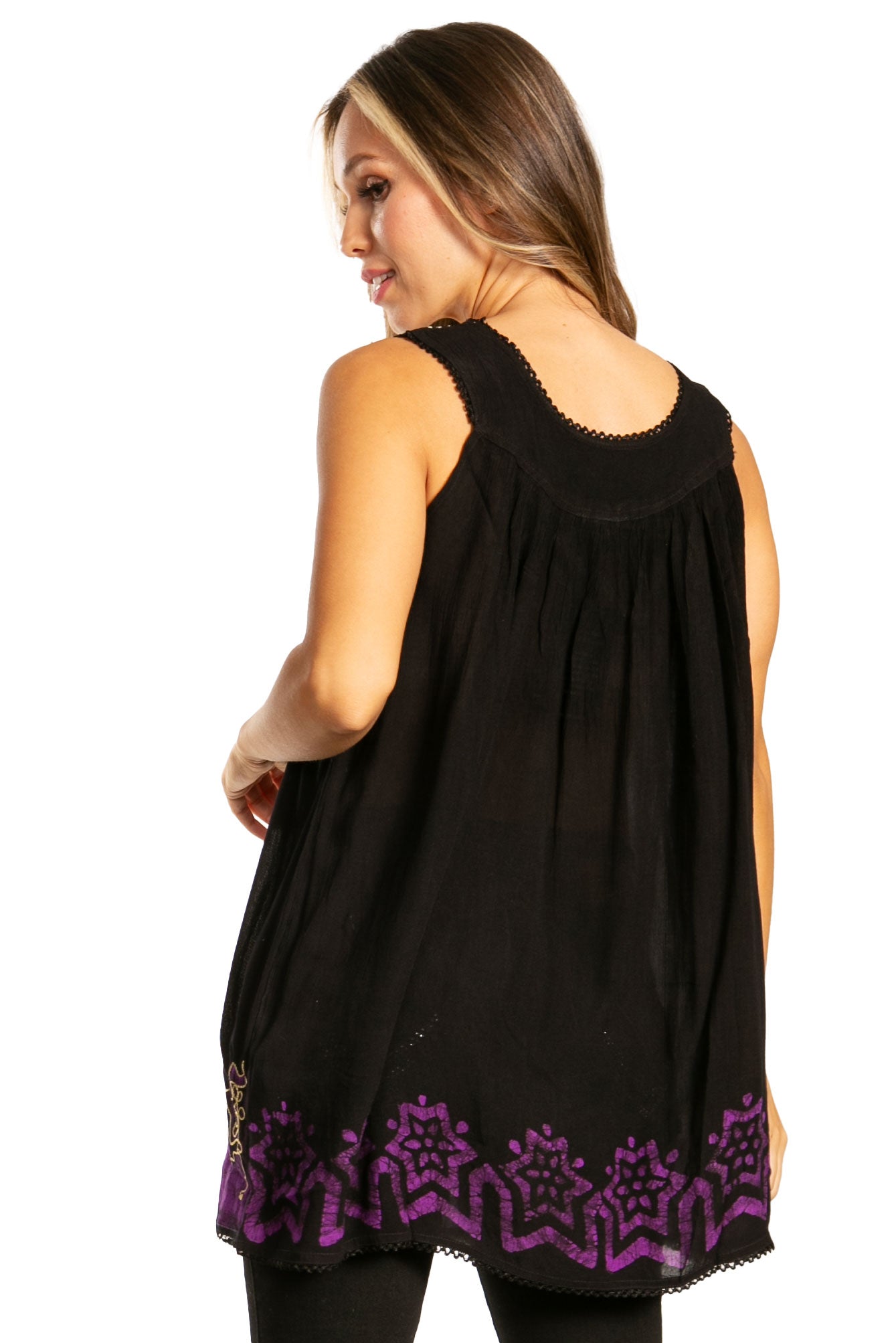 Sakkas Batik Embroidered V-Neck Sleeveless Blouse - Concordia Style Boutique
