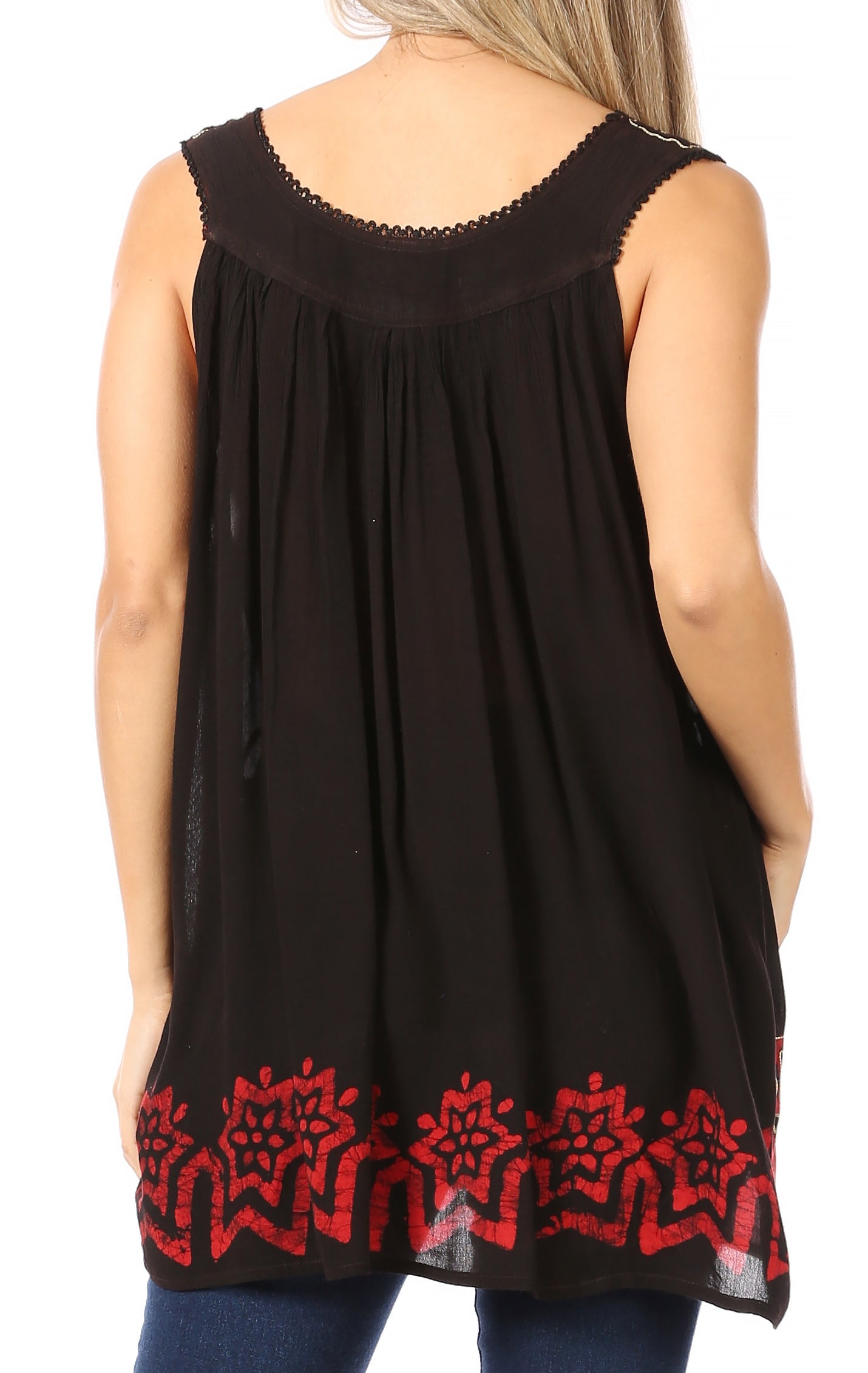 Sakkas Batik Embroidered V-Neck Sleeveless Blouse - Concordia Style Boutique