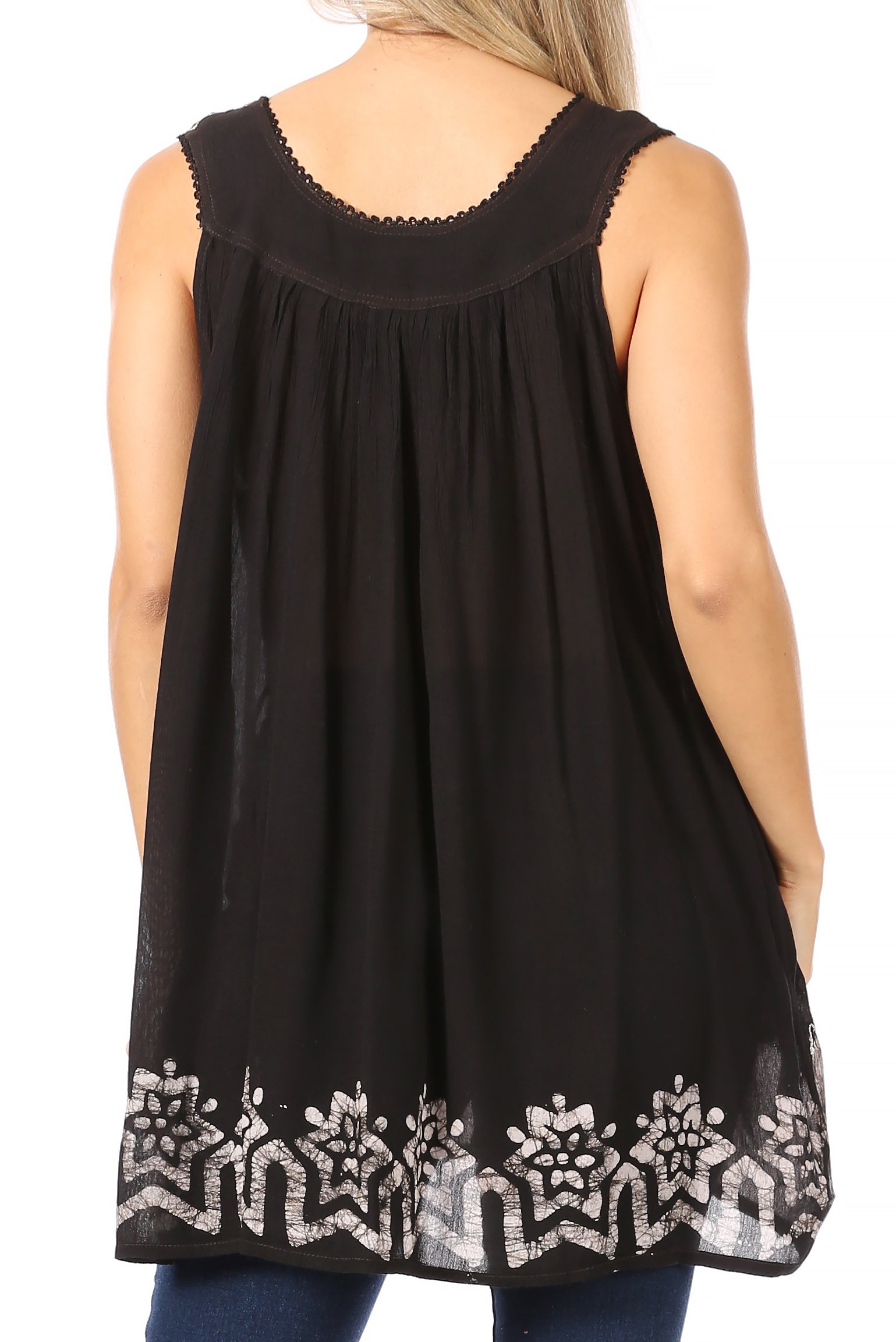 Sakkas Batik Embroidered V-Neck Sleeveless Blouse - Concordia Style Boutique