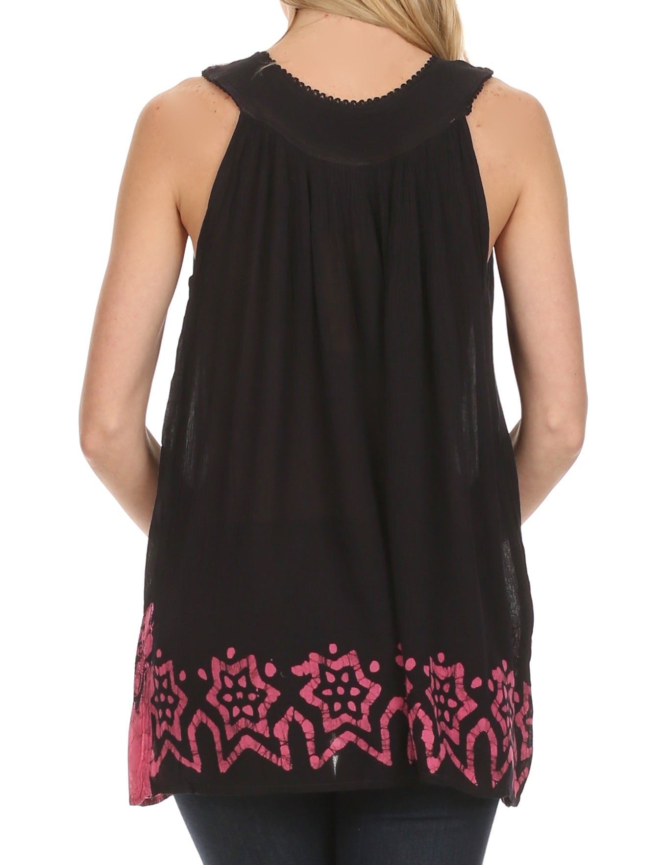 Sakkas Batik Embroidered V-Neck Sleeveless Blouse - Concordia Style Boutique