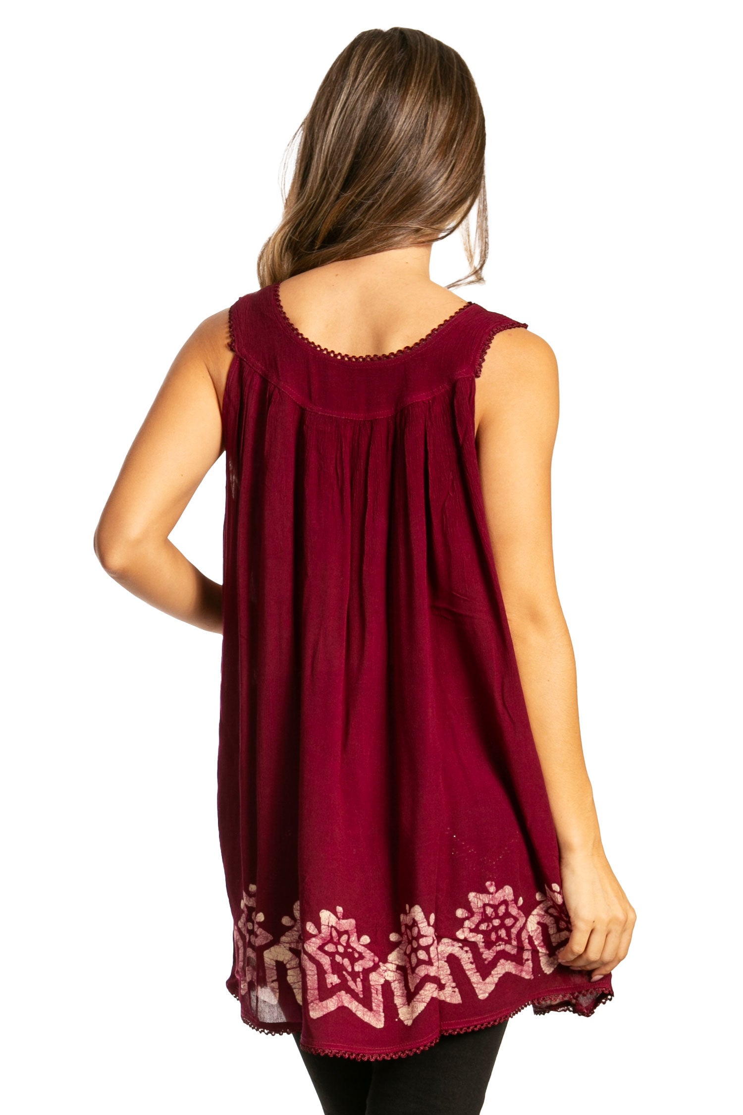 Sakkas Batik Embroidered V-Neck Sleeveless Blouse - Concordia Style Boutique