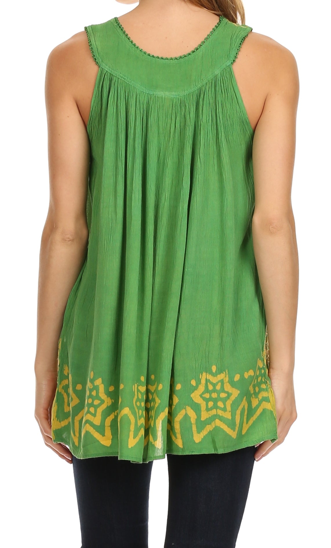 Sakkas Batik Embroidered V-Neck Sleeveless Blouse - Concordia Style Boutique
