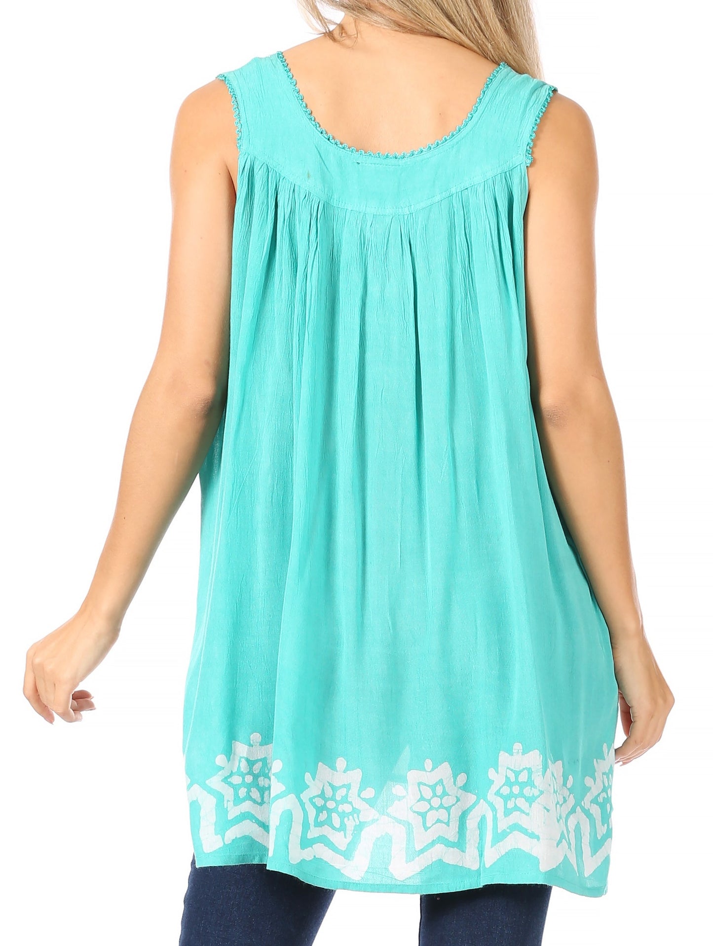 Sakkas Batik Embroidered V-Neck Sleeveless Blouse - Concordia Style Boutique