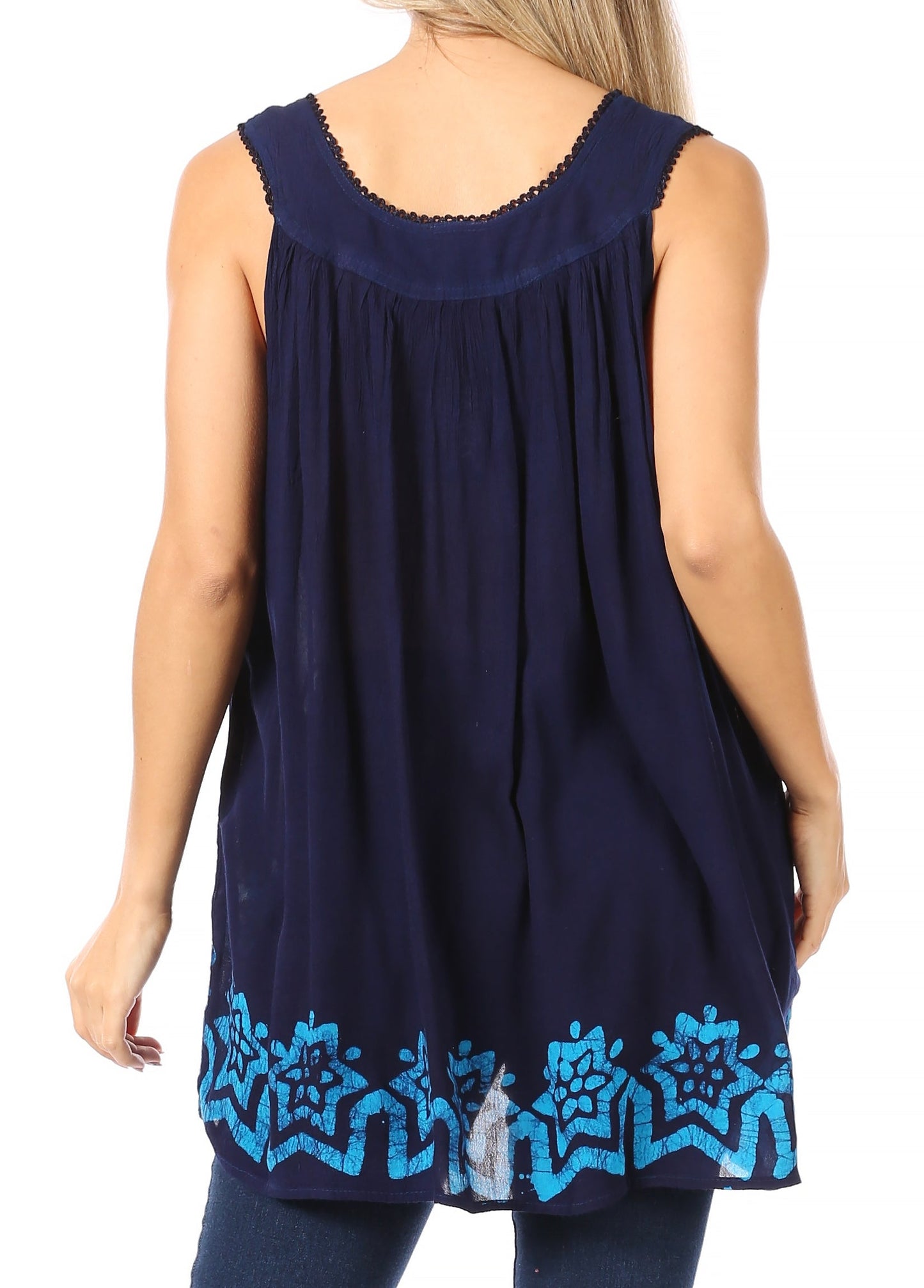 Sakkas Batik Embroidered V-Neck Sleeveless Blouse - Concordia Style Boutique