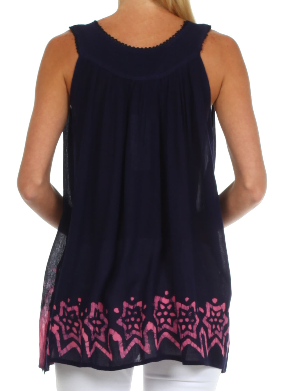 Sakkas Batik Embroidered V-Neck Sleeveless Blouse - Concordia Style Boutique