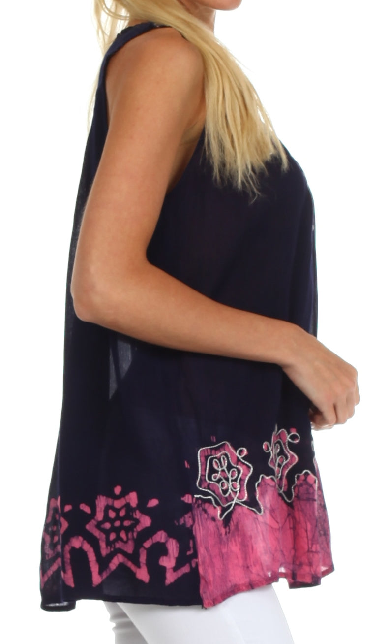 Sakkas Batik Embroidered V-Neck Sleeveless Blouse - Concordia Style Boutique
