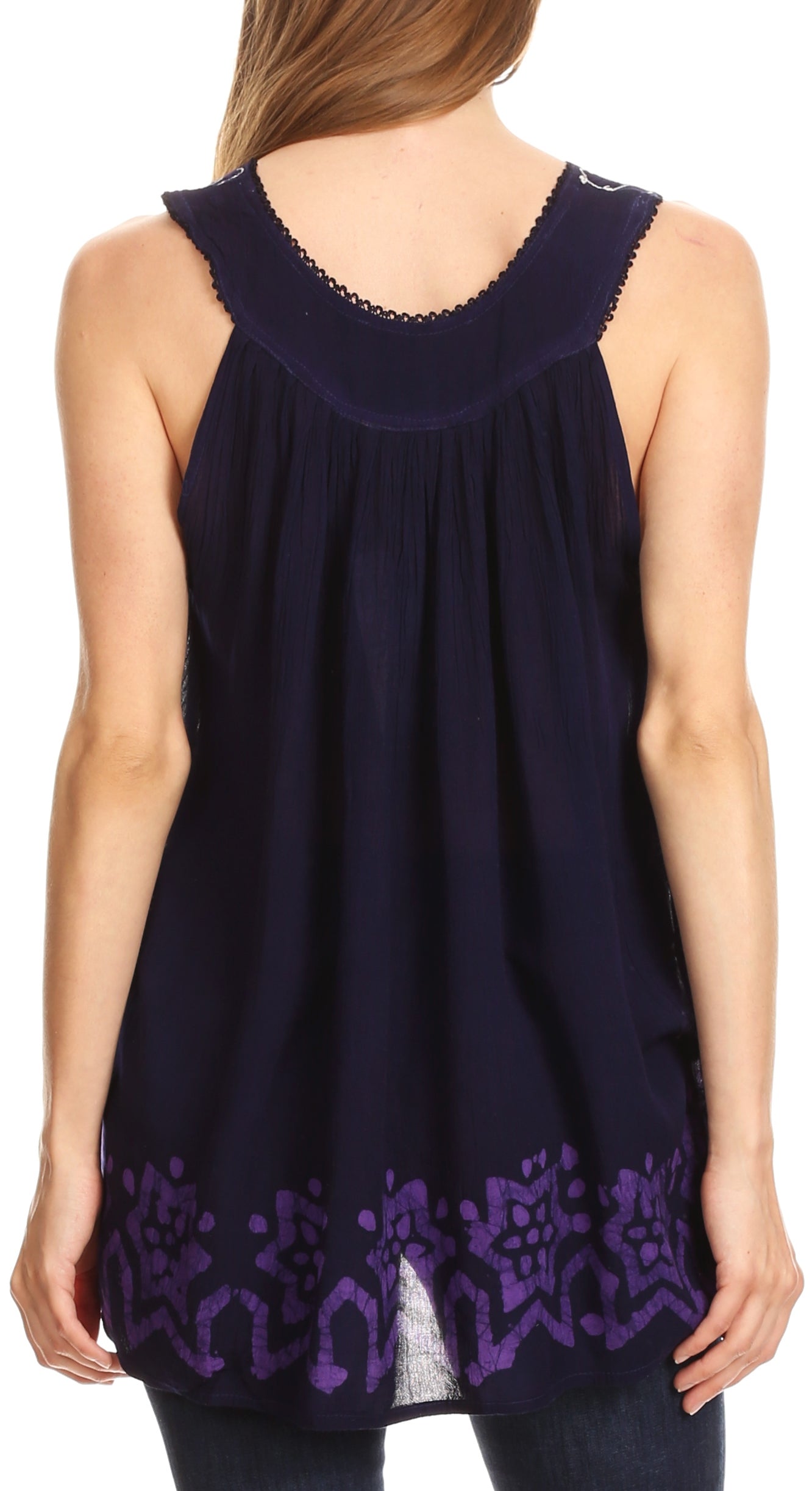 Sakkas Batik Embroidered V-Neck Sleeveless Blouse - Concordia Style Boutique