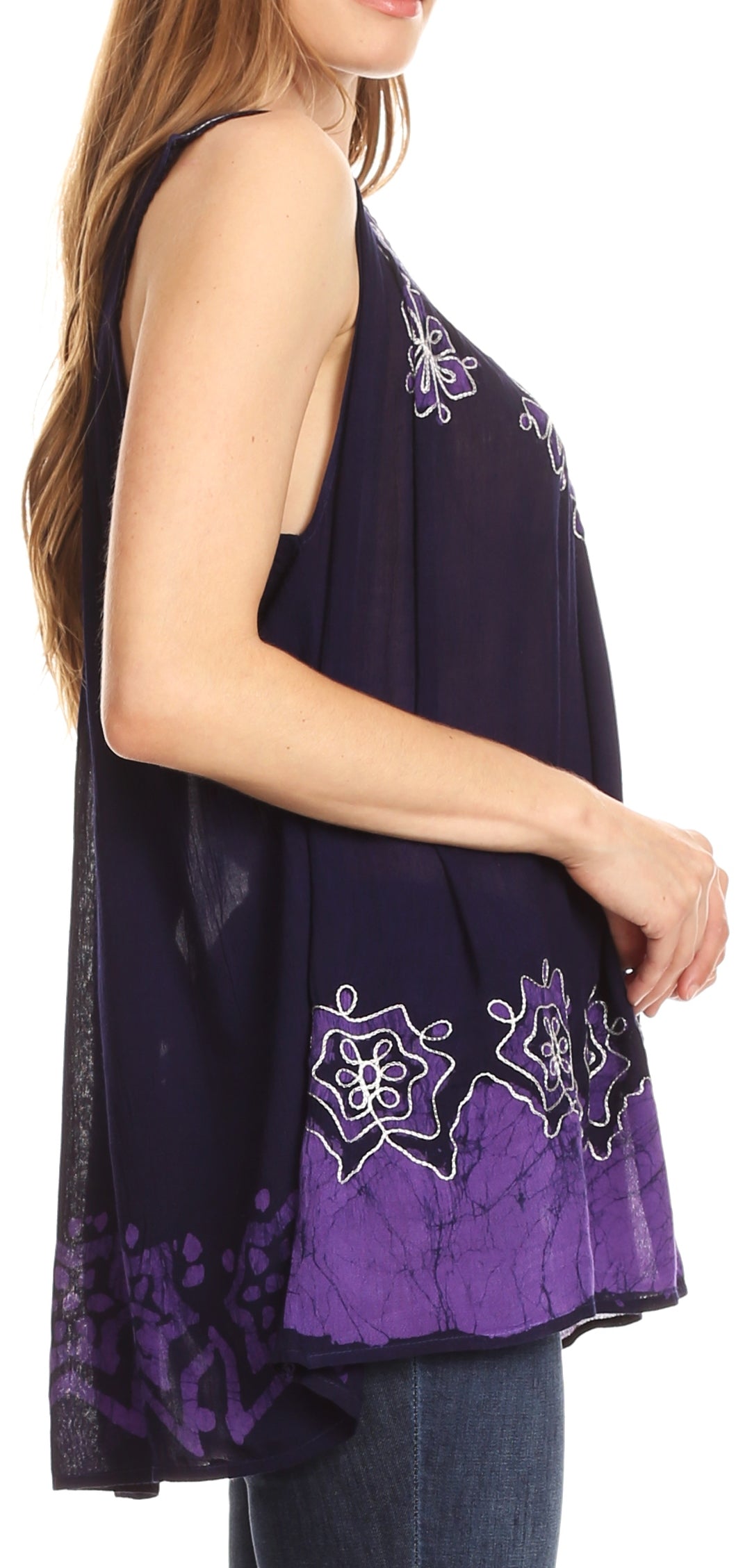Sakkas Batik Embroidered V-Neck Sleeveless Blouse - Concordia Style Boutique