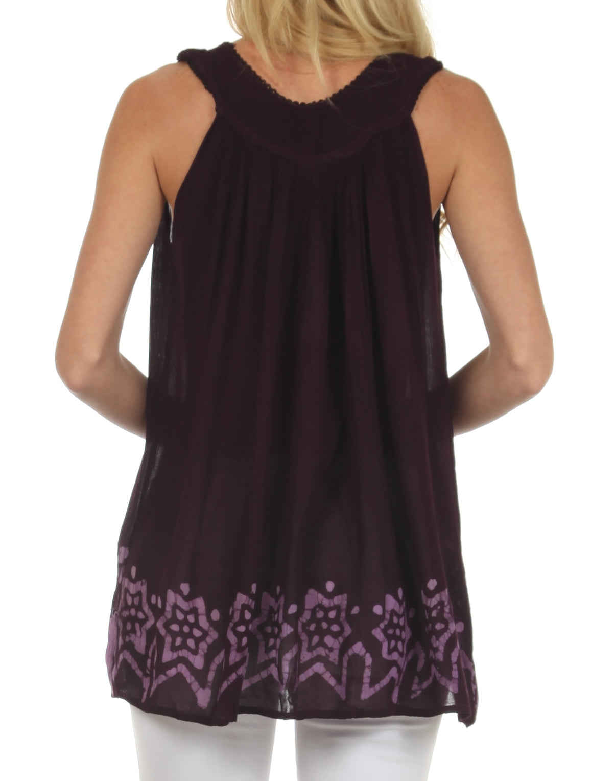 Sakkas Batik Embroidered V-Neck Sleeveless Blouse - Concordia Style Boutique