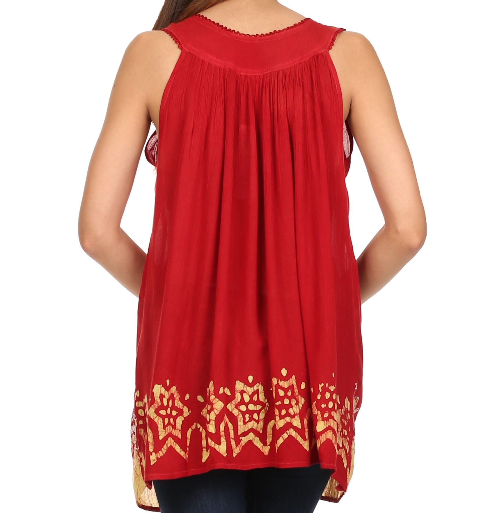 Sakkas Batik Embroidered V-Neck Sleeveless Blouse - Concordia Style Boutique