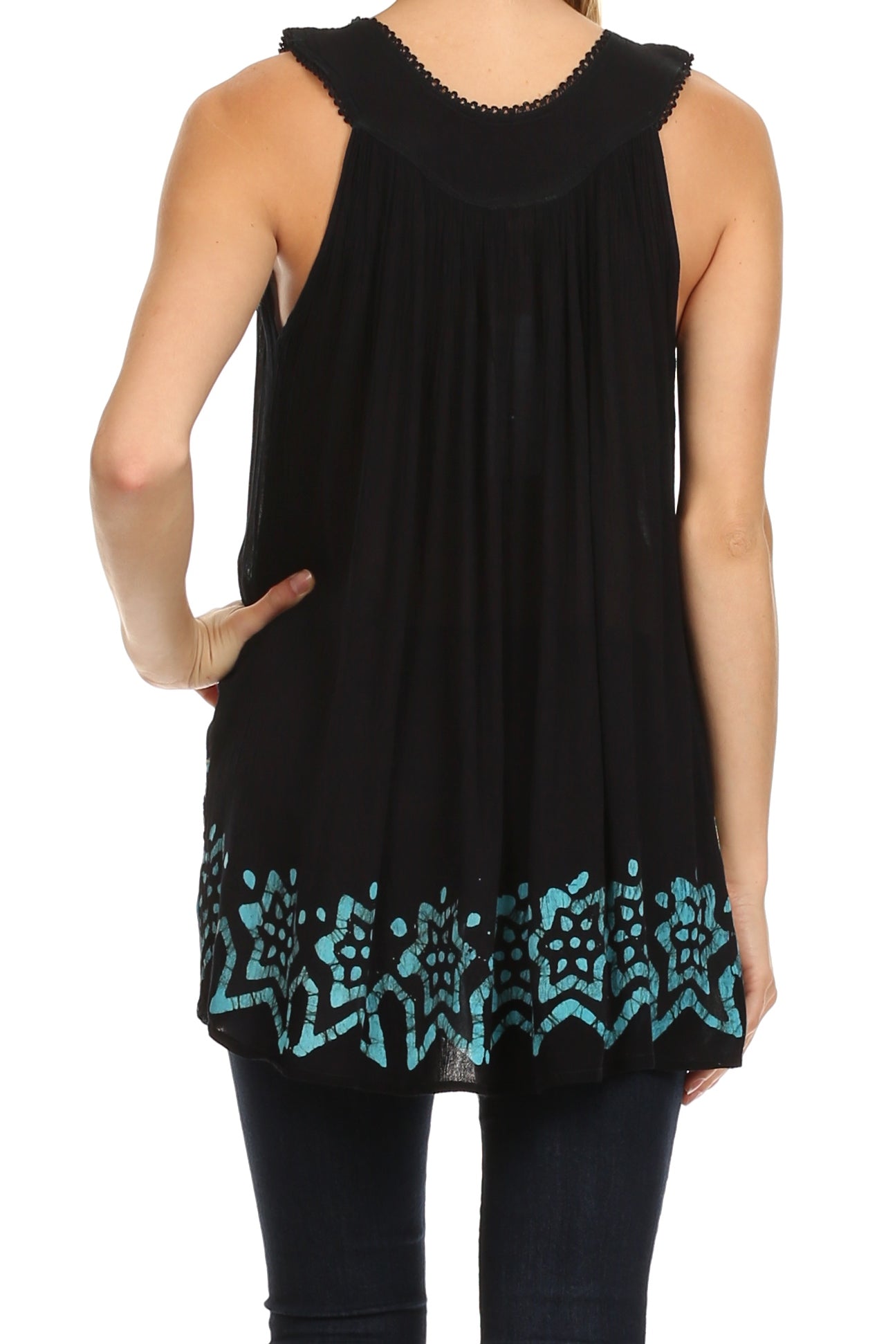 Sakkas Batik Embroidered V-Neck Sleeveless Blouse - Concordia Style Boutique