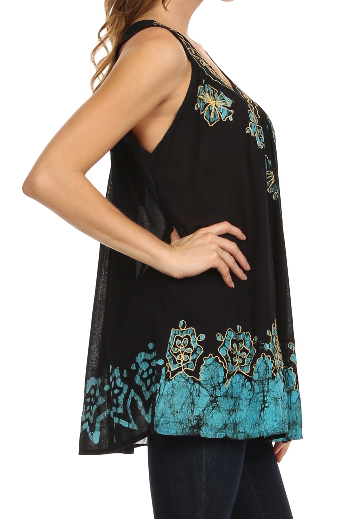 Sakkas Batik Embroidered V-Neck Sleeveless Blouse - Concordia Style Boutique