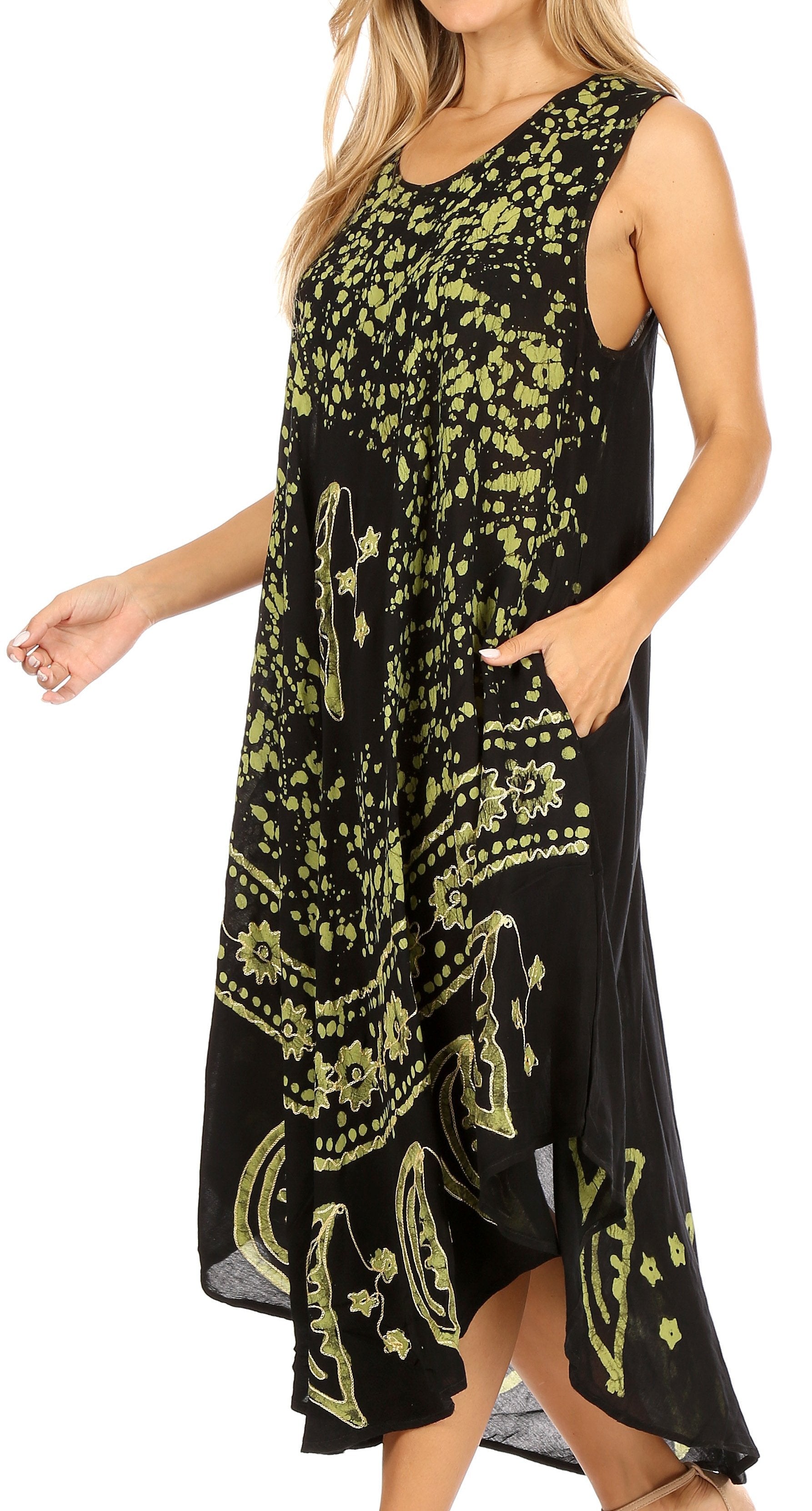Sakkas Moon and Stars Batik Caftan Tank Dress / Cover Up - Concordia Style Boutique
