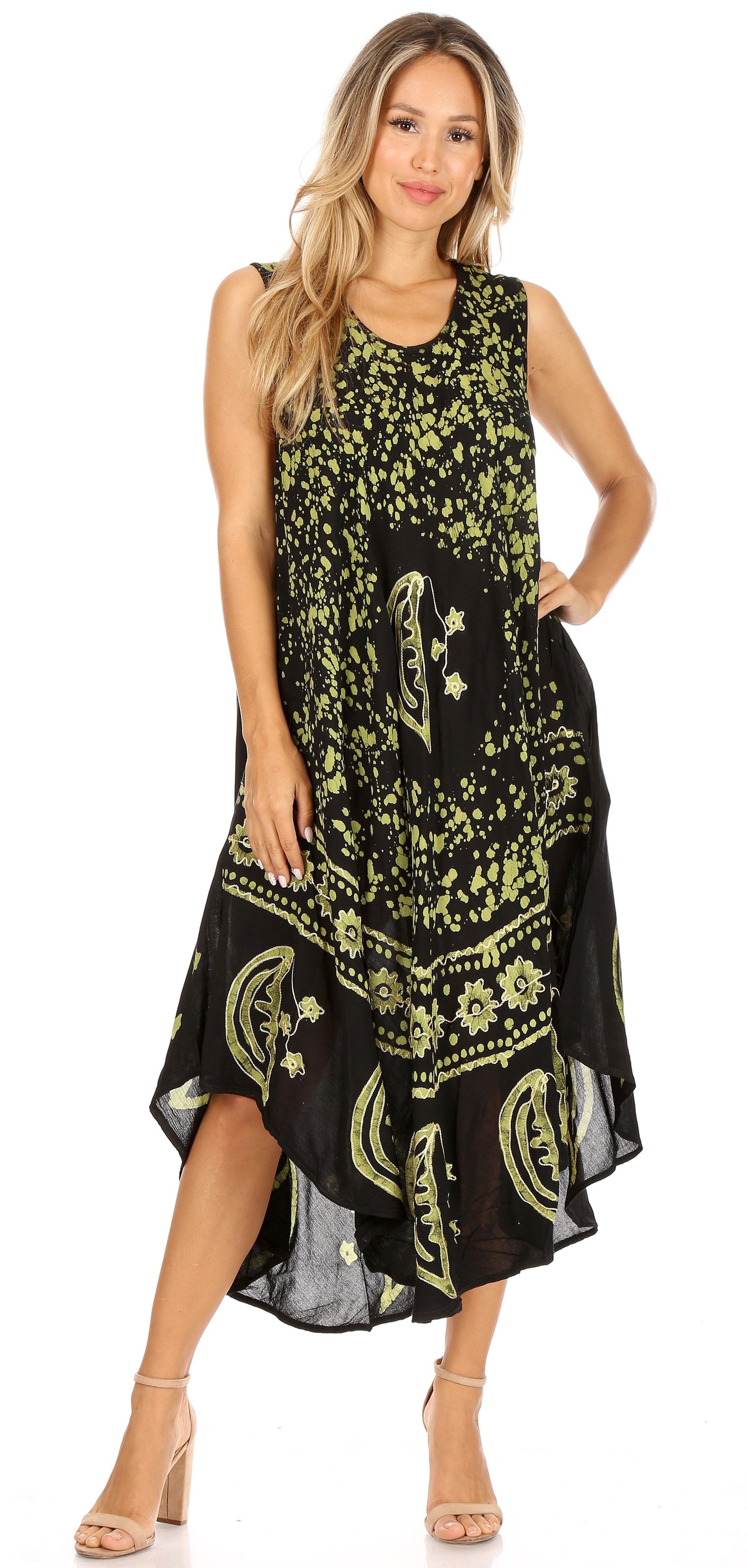 Sakkas Moon and Stars Batik Caftan Tank Dress / Cover Up - Concordia Style Boutique