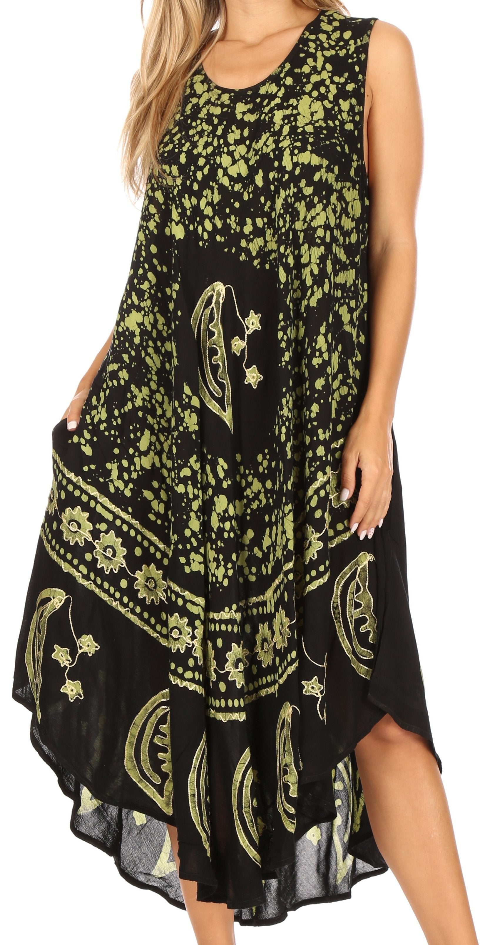 Sakkas Moon and Stars Batik Caftan Tank Dress / Cover Up - Concordia Style Boutique
