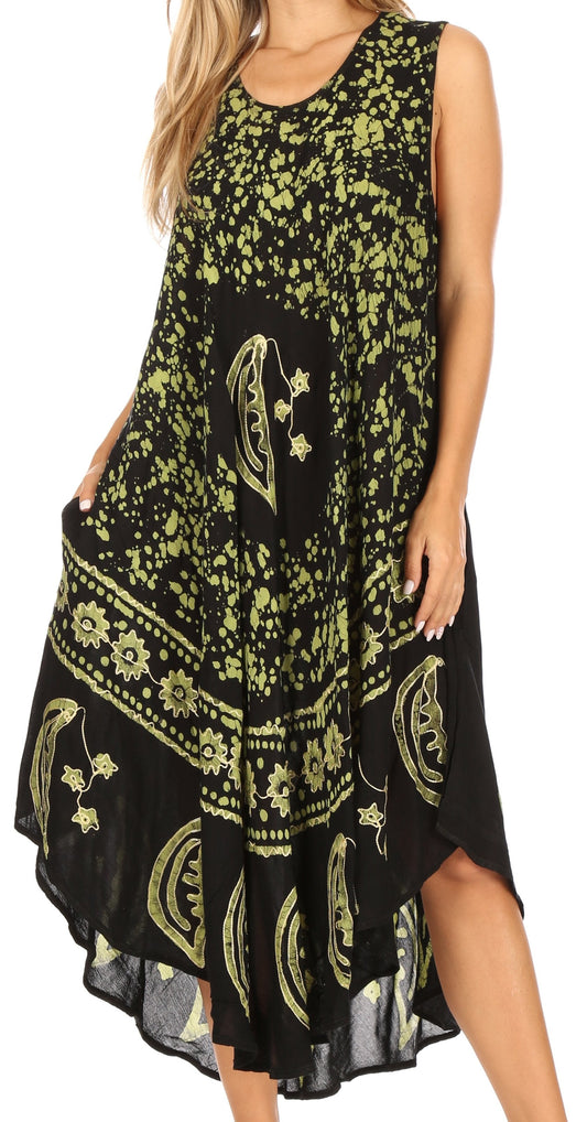 Sakkas Moon and Stars Batik Caftan Tank Dress / Cover Up - Concordia Style Boutique