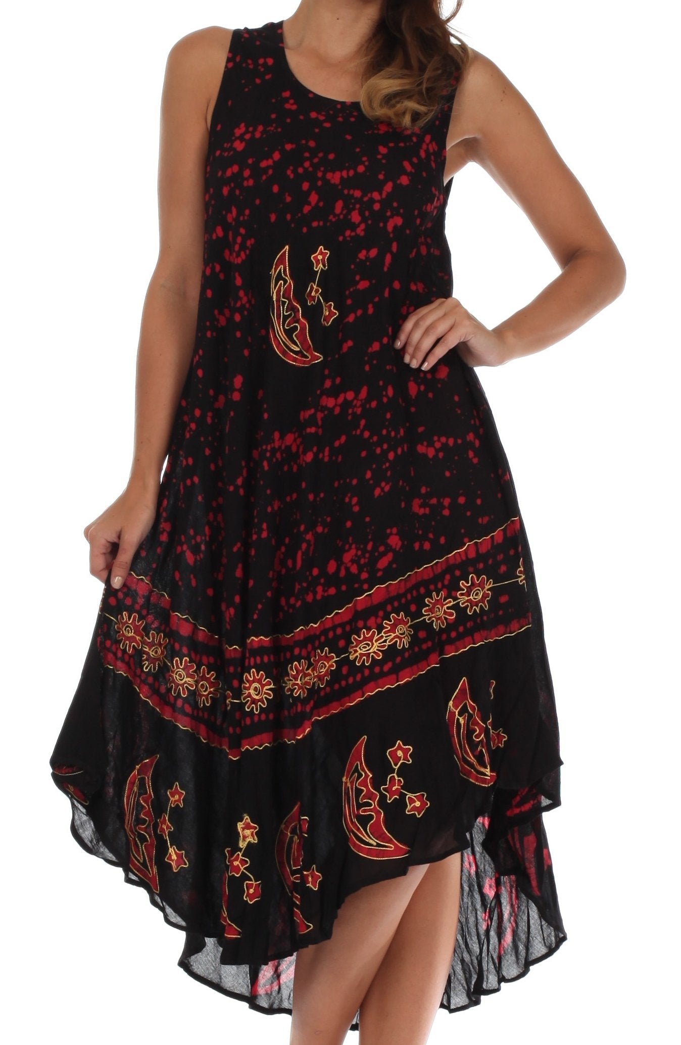 Sakkas Moon and Stars Batik Caftan Tank Dress / Cover Up - Concordia Style Boutique