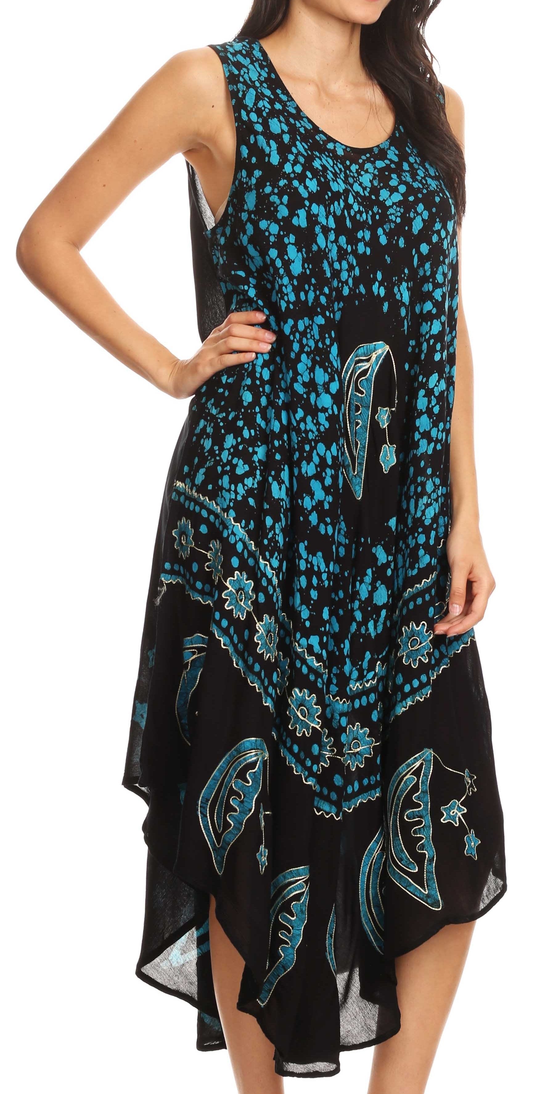 Sakkas Moon and Stars Batik Caftan Tank Dress / Cover Up - Concordia Style Boutique