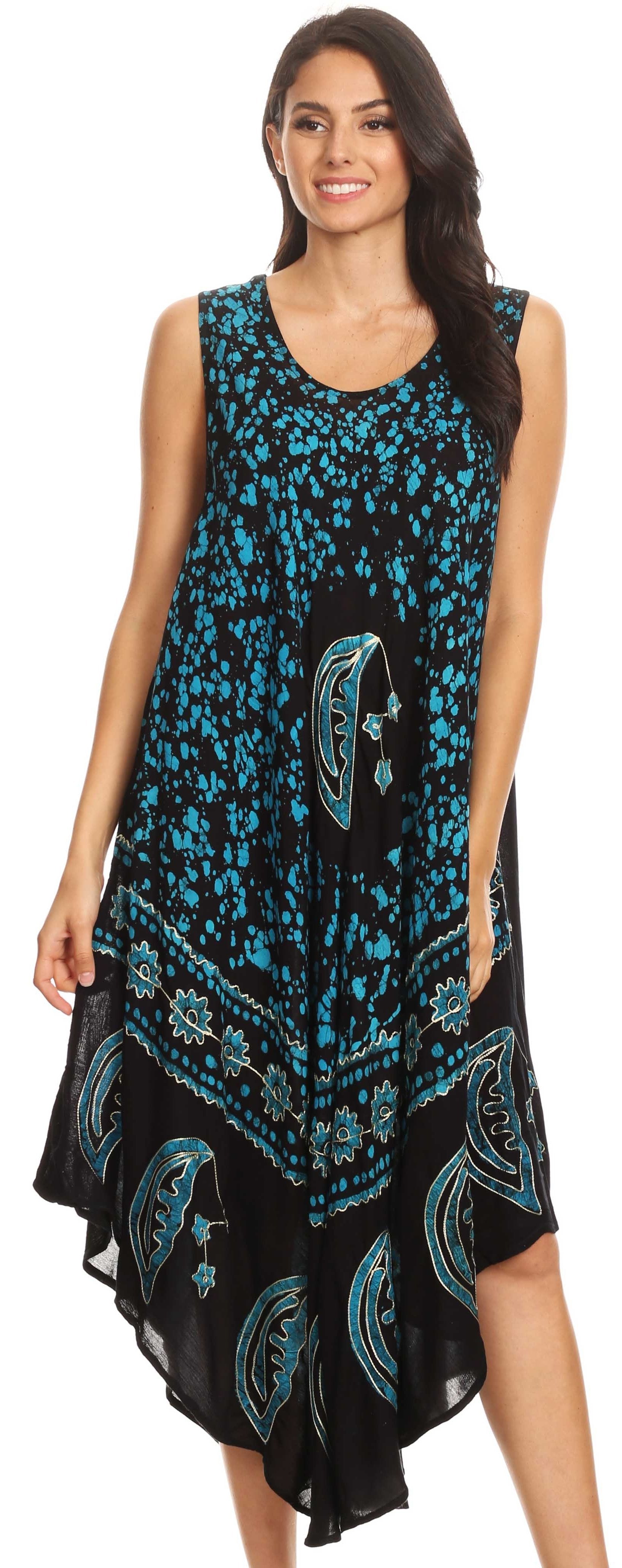 Sakkas Moon and Stars Batik Caftan Tank Dress / Cover Up - Concordia Style Boutique