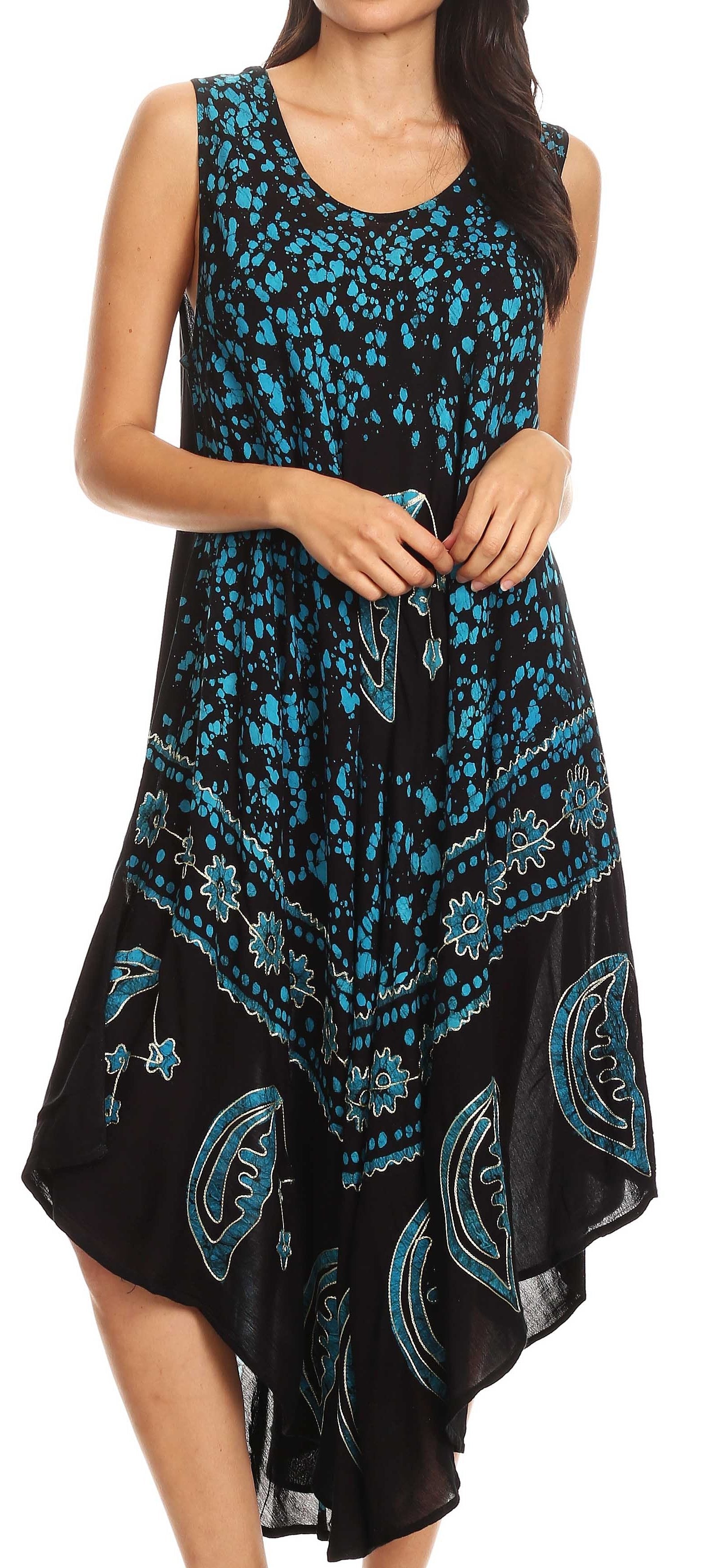 Sakkas Moon and Stars Batik Caftan Tank Dress / Cover Up - Concordia Style Boutique
