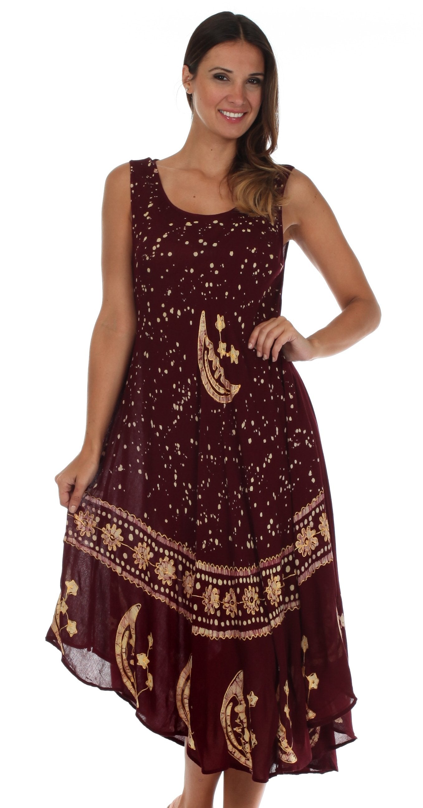 Sakkas Moon and Stars Batik Caftan Tank Dress / Cover Up - Concordia Style Boutique
