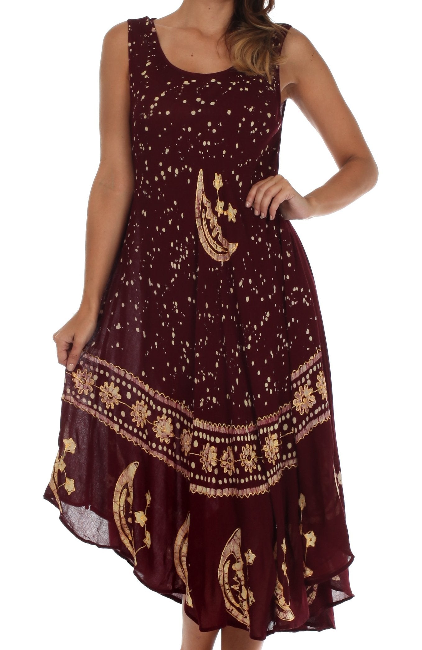 Sakkas Moon and Stars Batik Caftan Tank Dress / Cover Up - Concordia Style Boutique