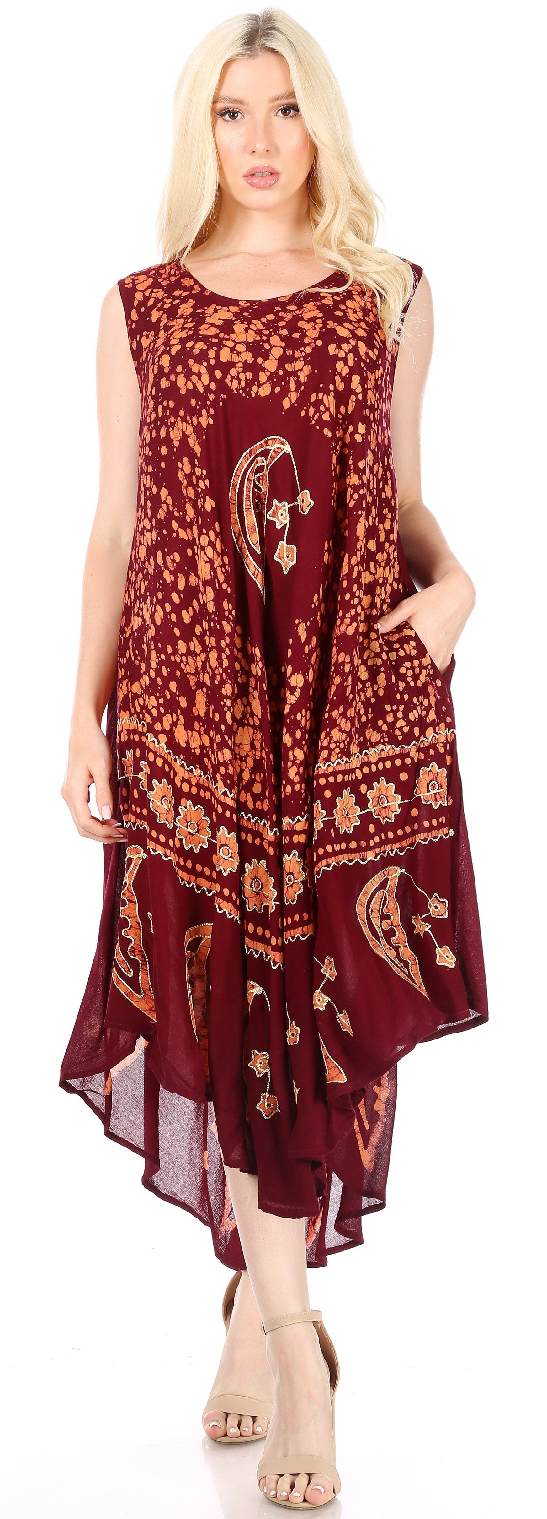Sakkas Moon and Stars Batik Caftan Tank Dress / Cover Up - Concordia Style Boutique