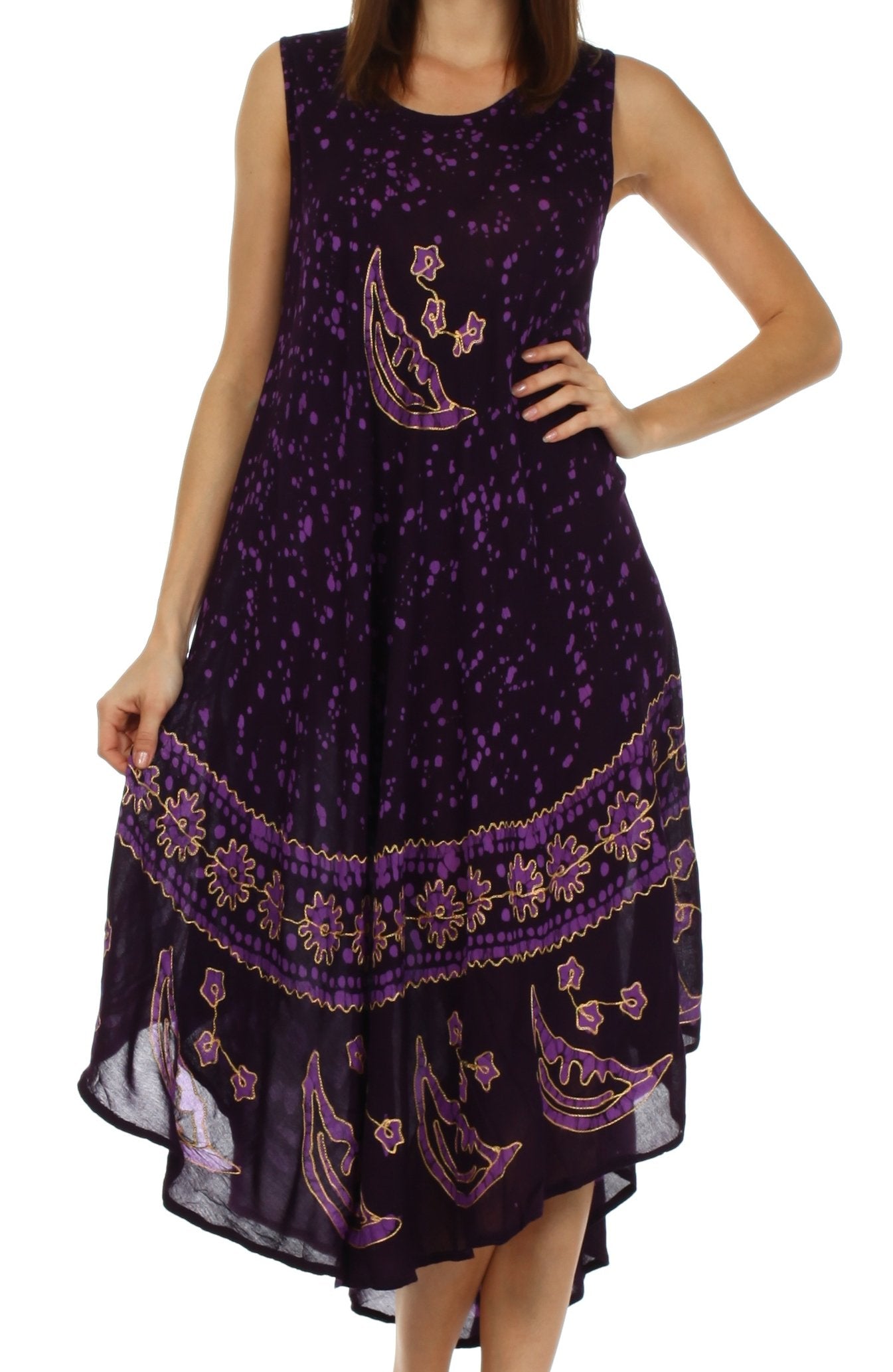 Sakkas Moon and Stars Batik Caftan Tank Dress / Cover Up - Concordia Style Boutique