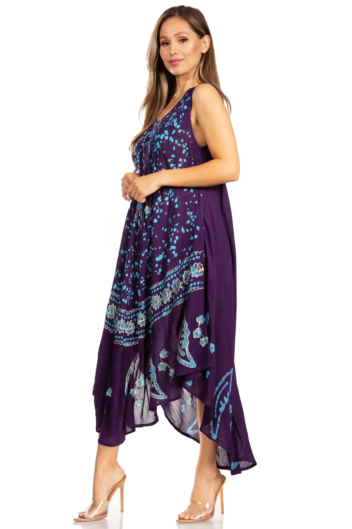 Sakkas Moon and Stars Batik Caftan Tank Dress / Cover Up - Concordia Style Boutique