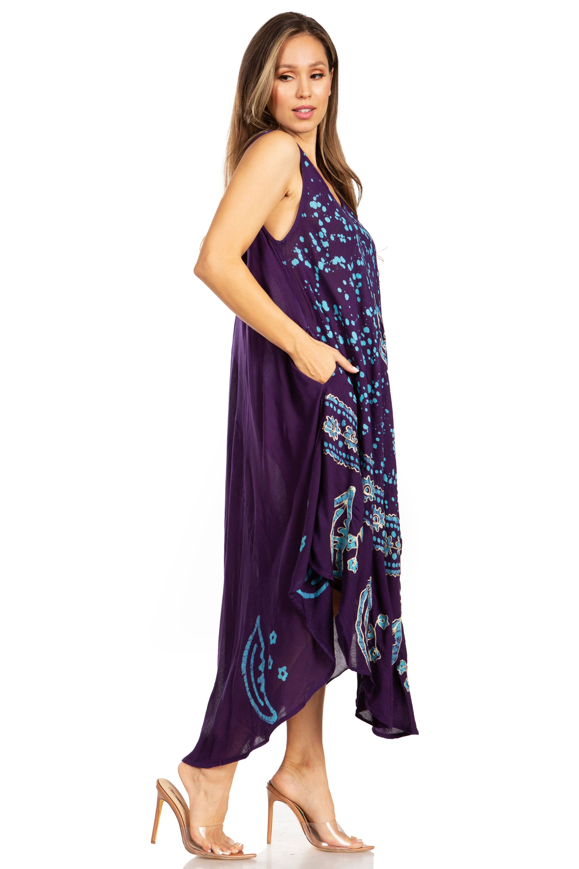 Sakkas Moon and Stars Batik Caftan Tank Dress / Cover Up - Concordia Style Boutique