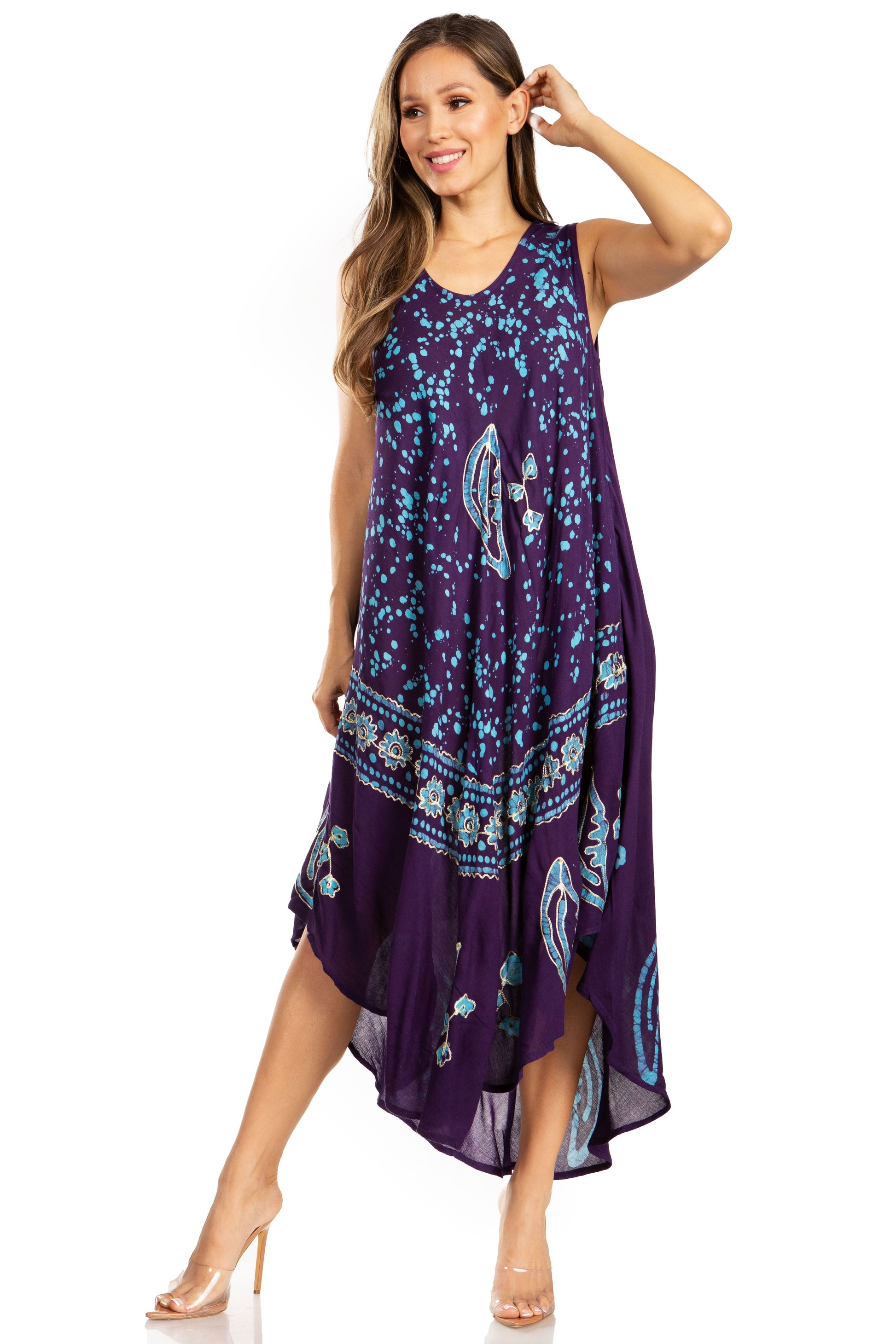 Sakkas Moon and Stars Batik Caftan Tank Dress / Cover Up - Concordia Style Boutique