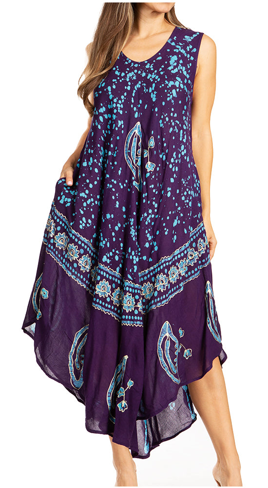 Sakkas Moon and Stars Batik Caftan Tank Dress / Cover Up - Concordia Style Boutique