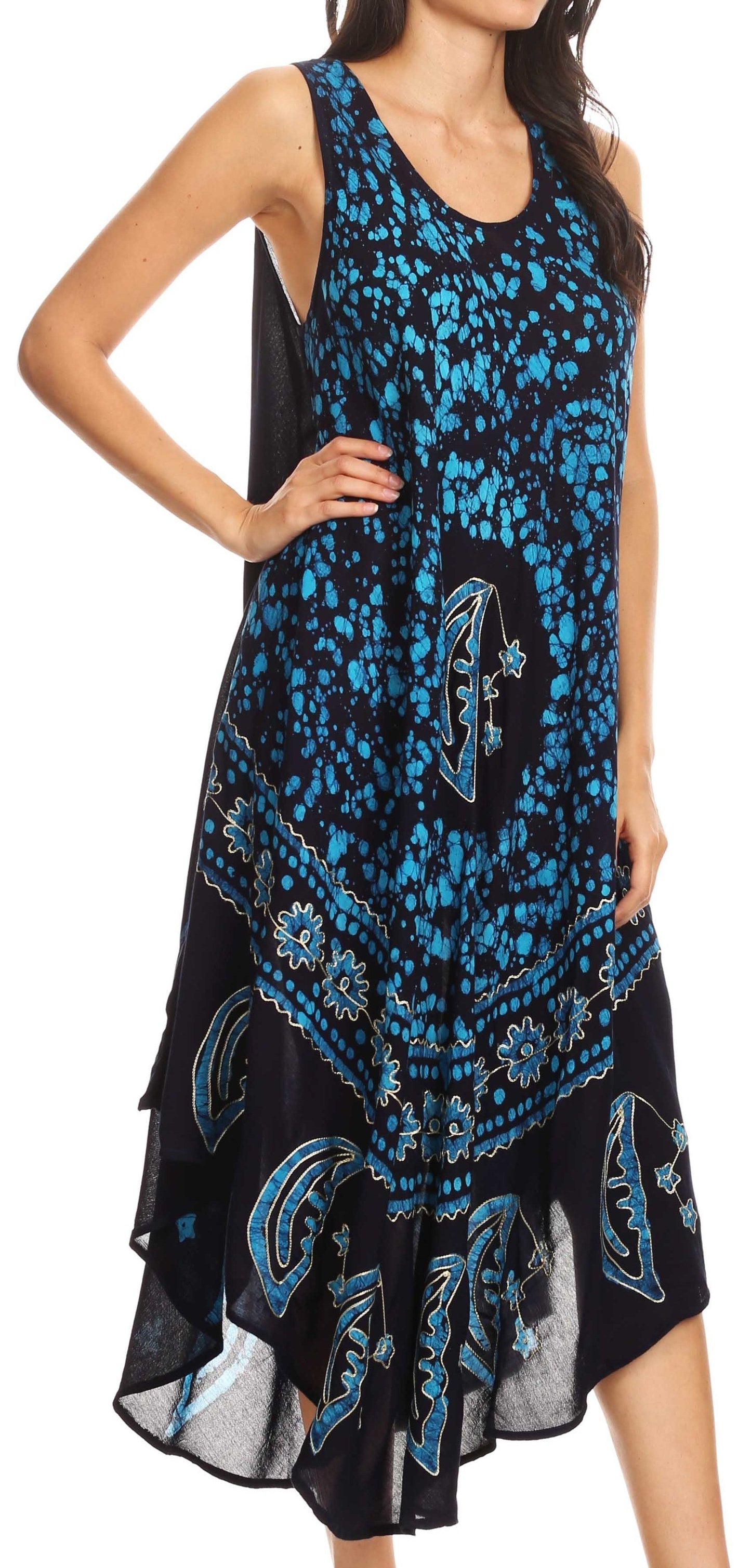 Sakkas Moon and Stars Batik Caftan Tank Dress / Cover Up - Concordia Style Boutique