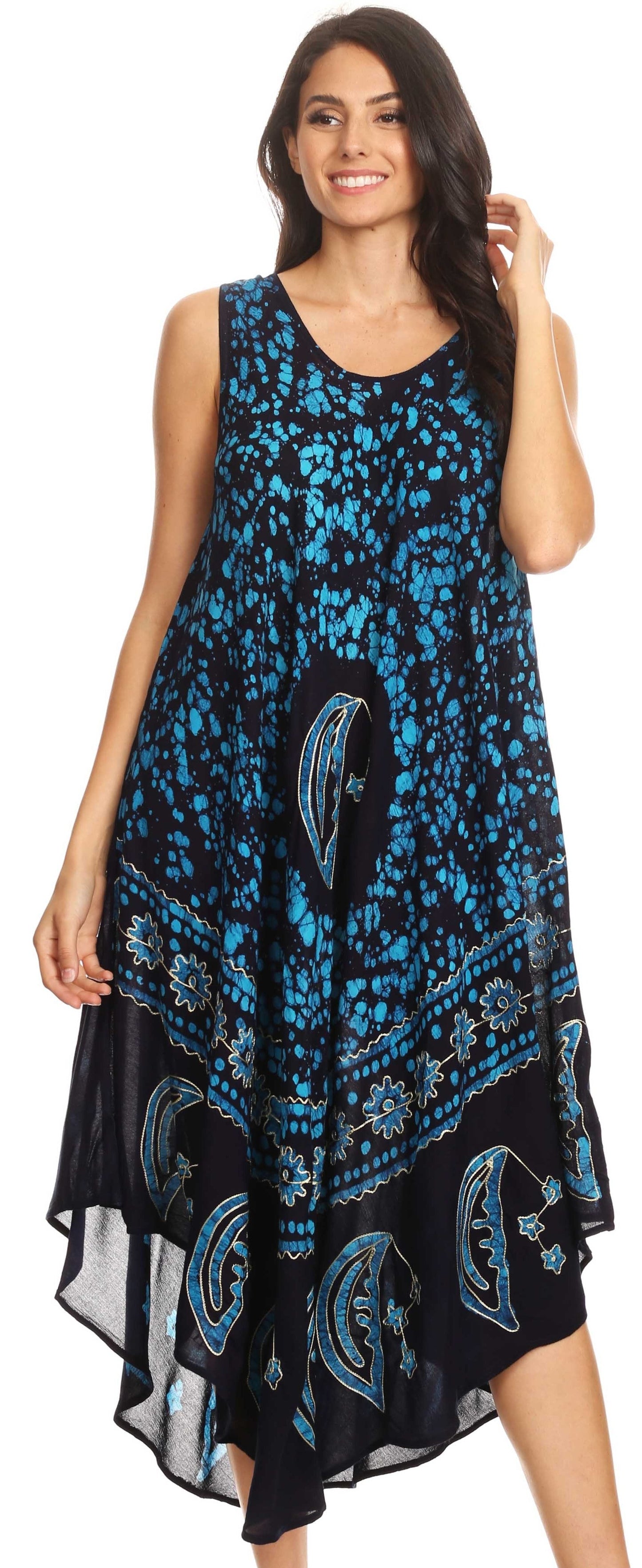 Sakkas Moon and Stars Batik Caftan Tank Dress / Cover Up - Concordia Style Boutique
