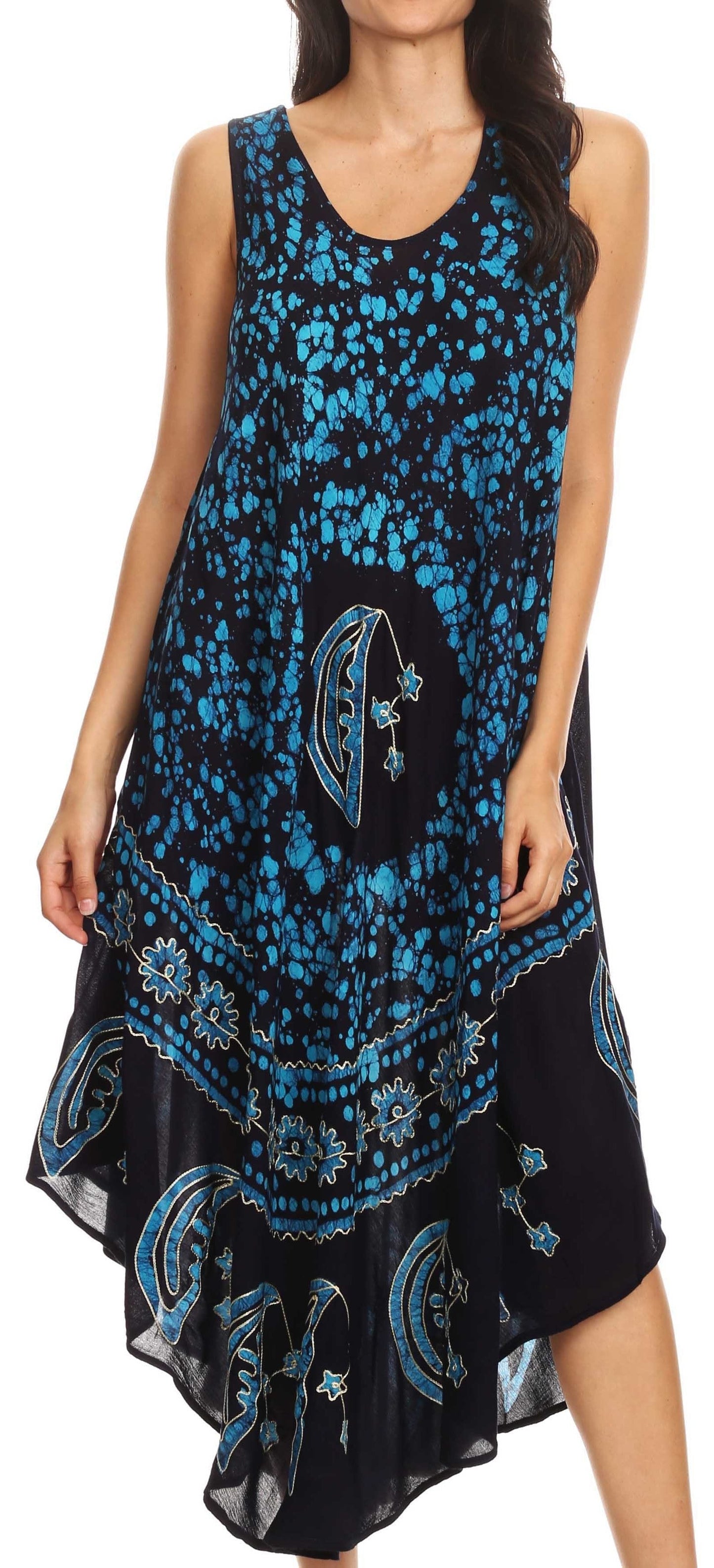 Sakkas Moon and Stars Batik Caftan Tank Dress / Cover Up - Concordia Style Boutique