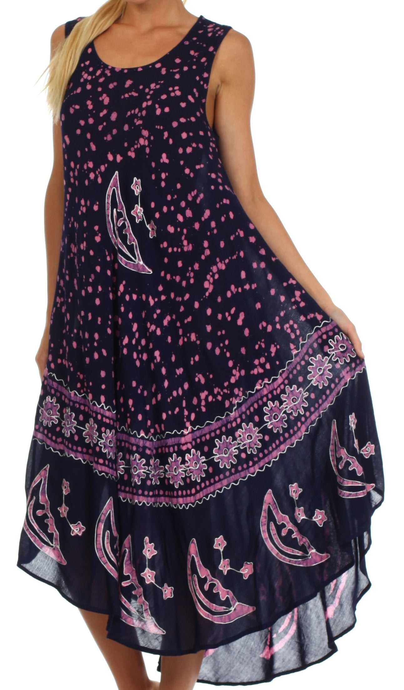 Sakkas Moon and Stars Batik Caftan Tank Dress / Cover Up - Concordia Style Boutique