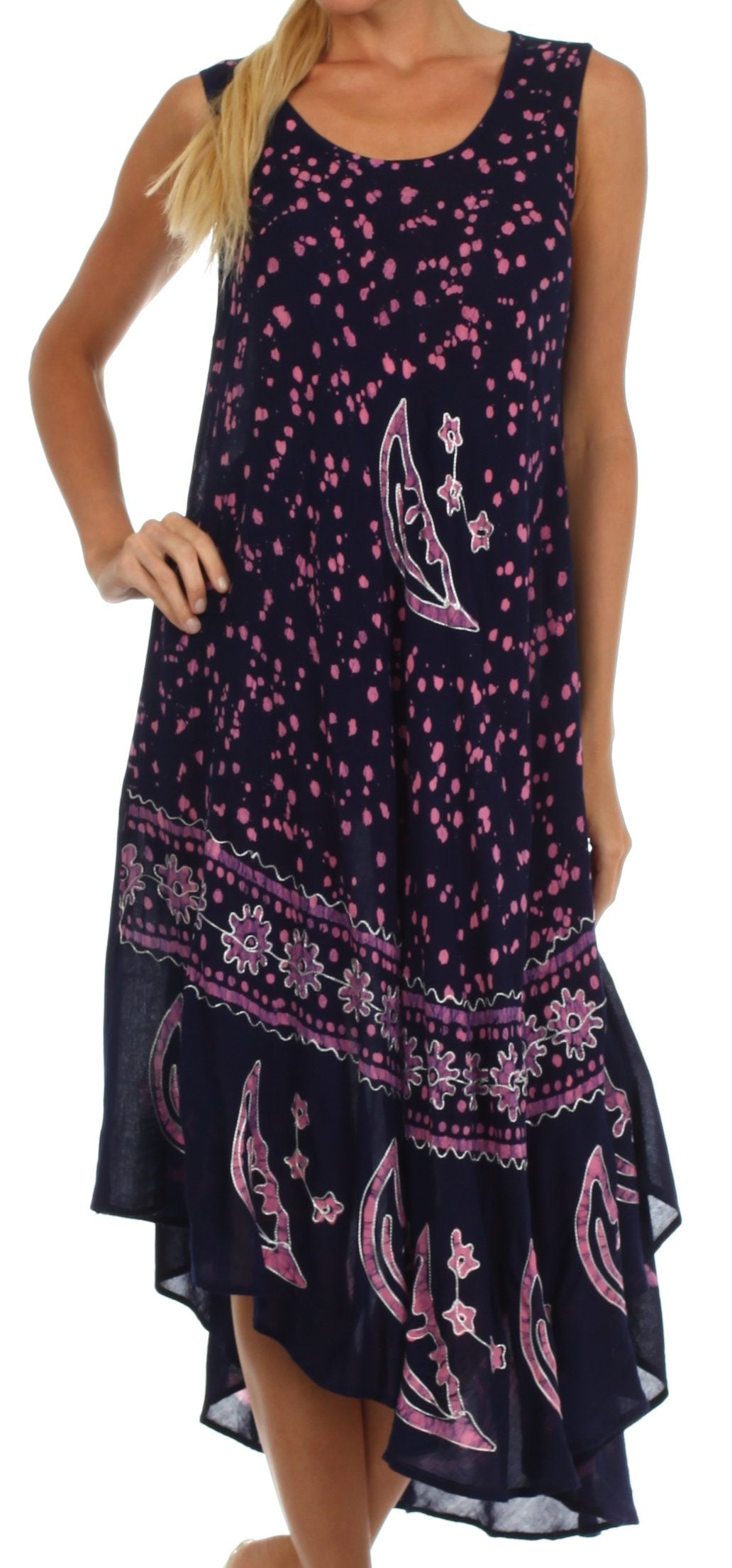Sakkas Moon and Stars Batik Caftan Tank Dress / Cover Up - Concordia Style Boutique