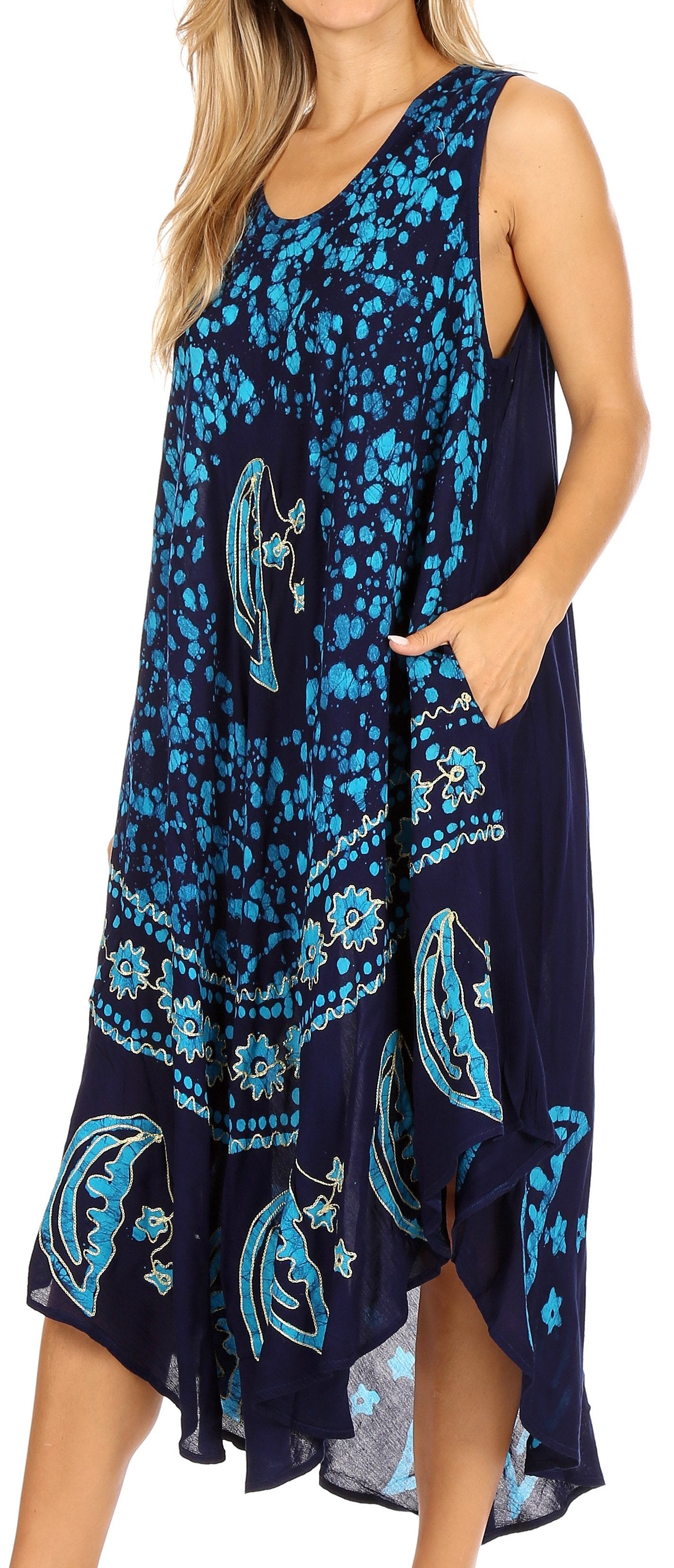 Sakkas Moon and Stars Batik Caftan Tank Dress / Cover Up - Concordia Style Boutique