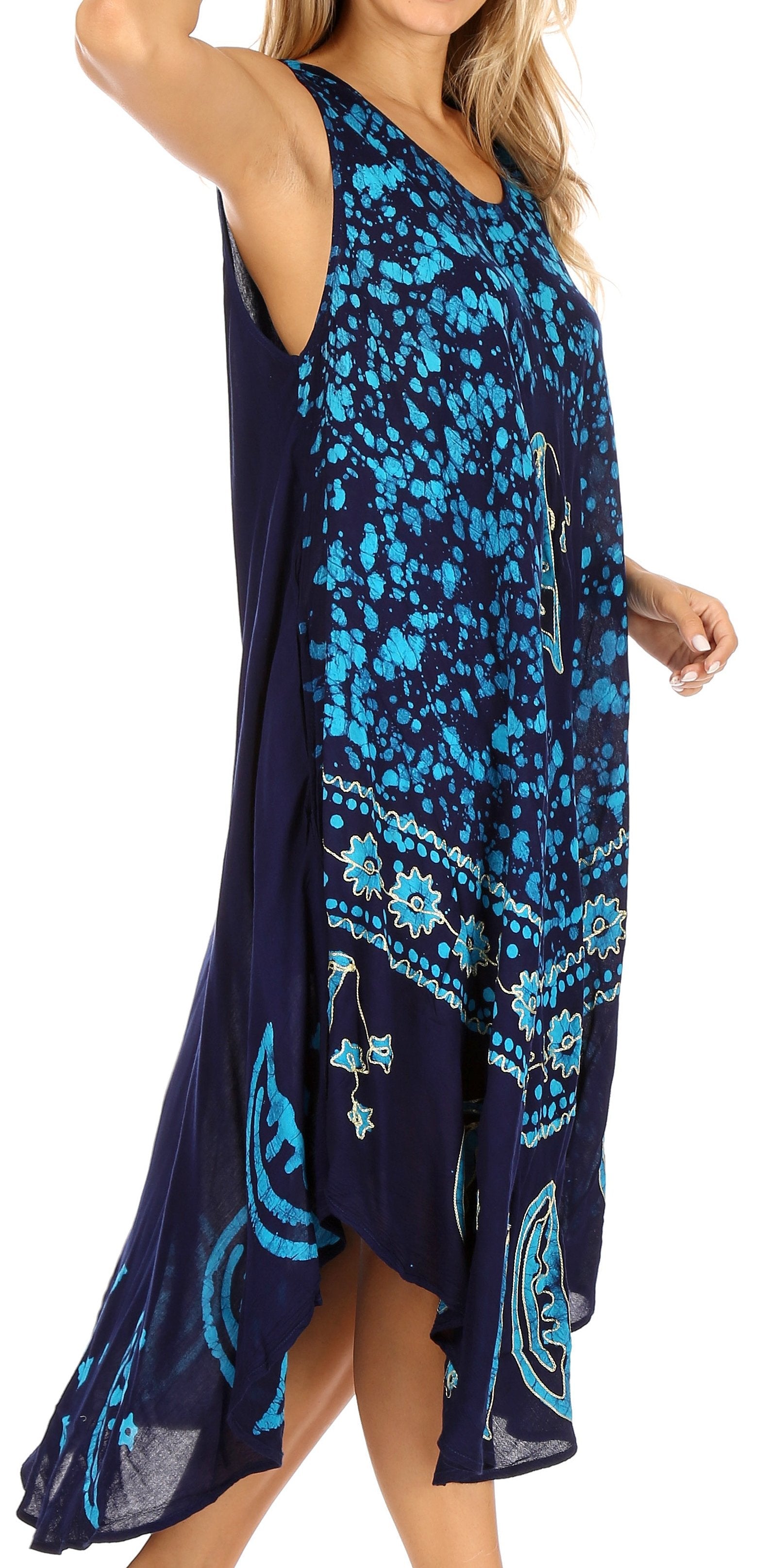 Sakkas Moon and Stars Batik Caftan Tank Dress / Cover Up - Concordia Style Boutique