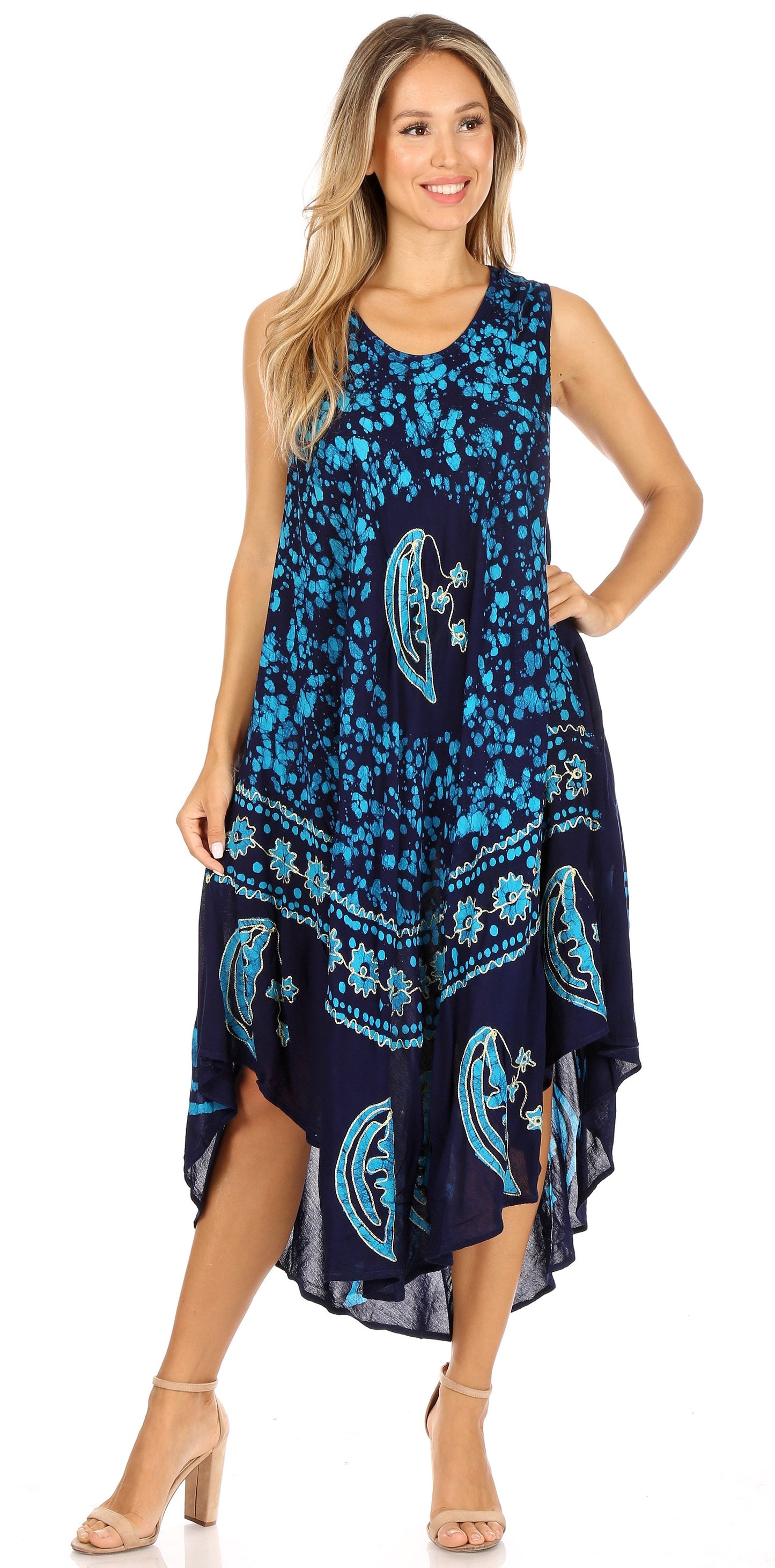 Sakkas Moon and Stars Batik Caftan Tank Dress / Cover Up - Concordia Style Boutique